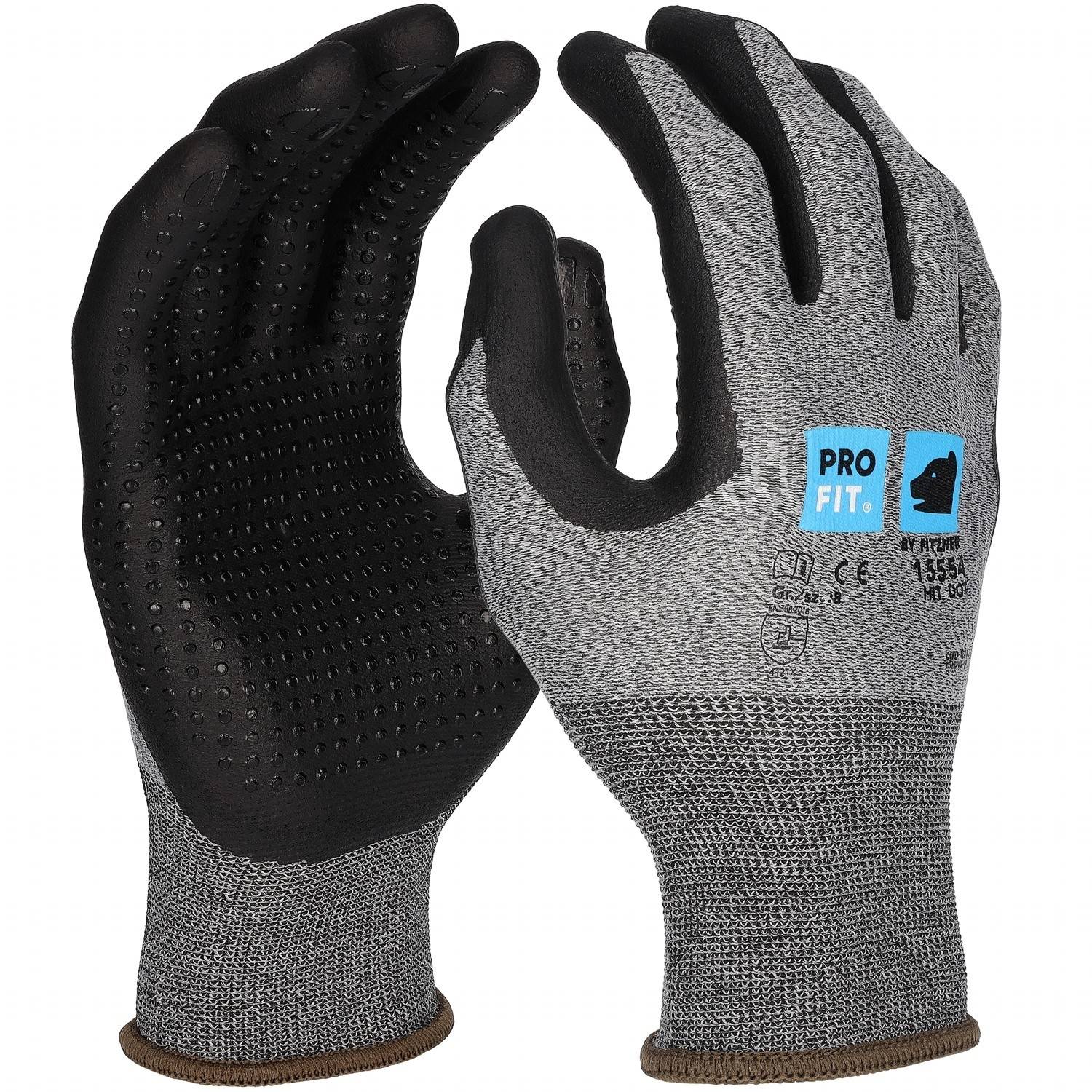Profit 15554/10 - Nitril Handschuhe, "Hit dot", Nitrilschaum, Noppen, grau/schwarz