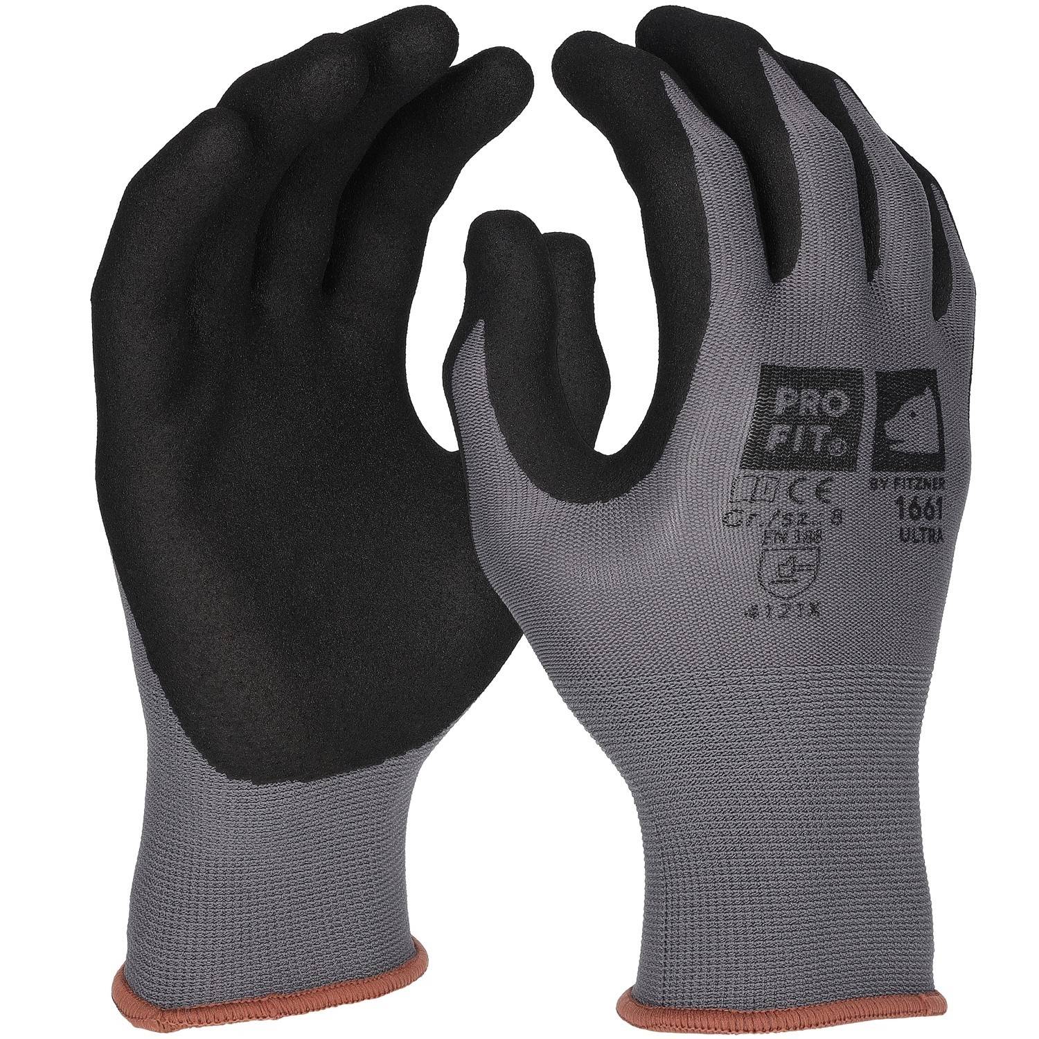 Profit 1661/10 - Nitril Handschuhe, "Ultra", gesandet, grau/schwarz