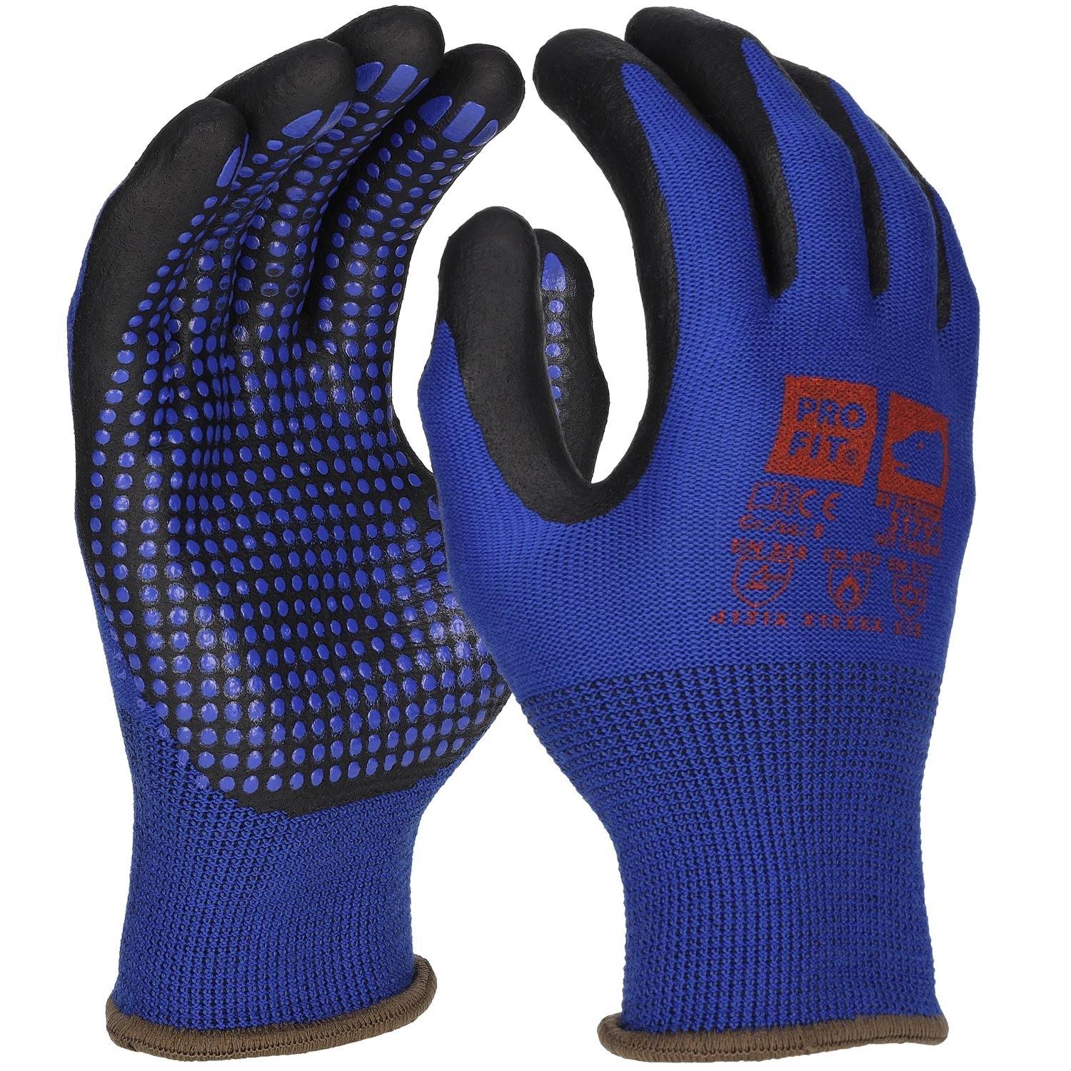 Profit 31791/10 - Nitril Handschuhe "Hit Therm", blau/schwarz, Noppen