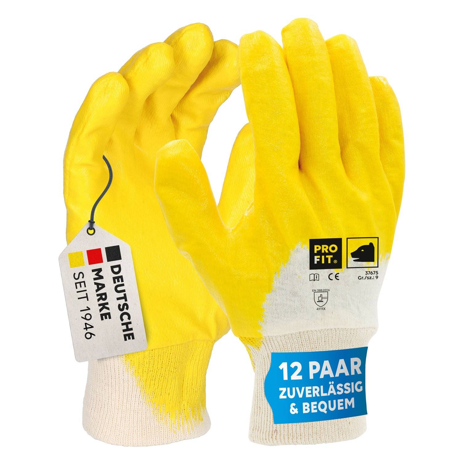 Profit 37675/10 - Nitril Handschuhe, "Mega lite", gelb, 3/4 getaucht, Strickbund