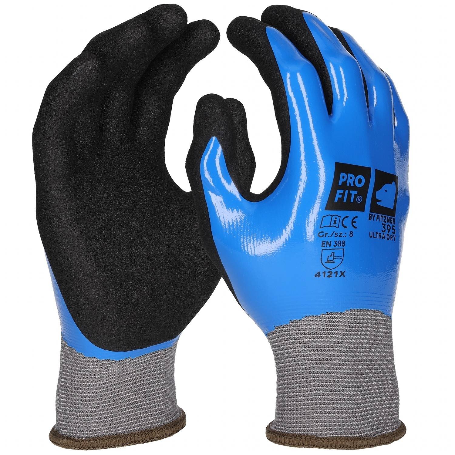 Profit 395/10 - Nitril Handschuhe, "Ultra Dry", 2fach Tauchung, blau/grau