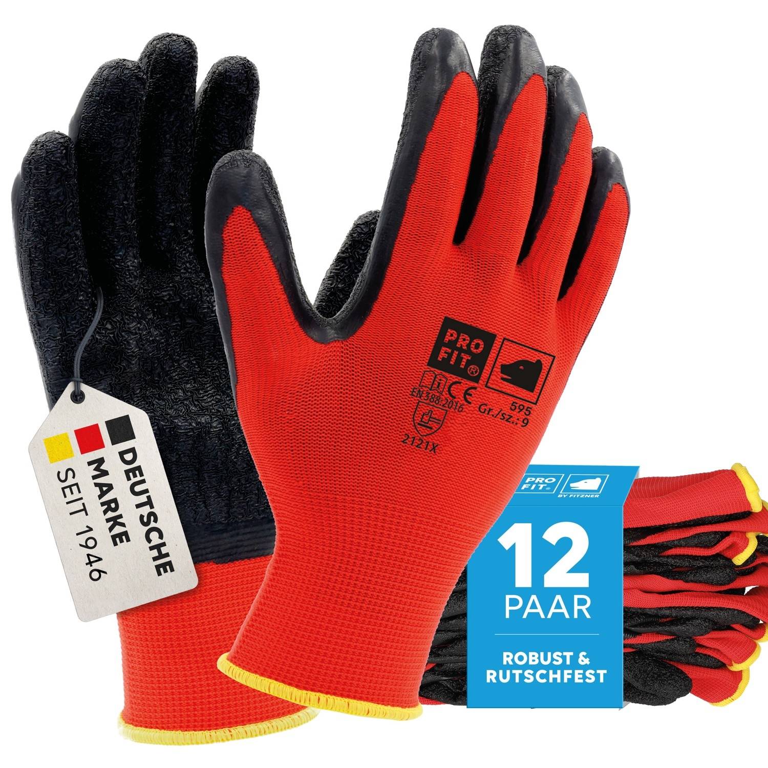 Profit 595/10 - Latex Handschuh, "Super", rot/schwarz, Strickbund