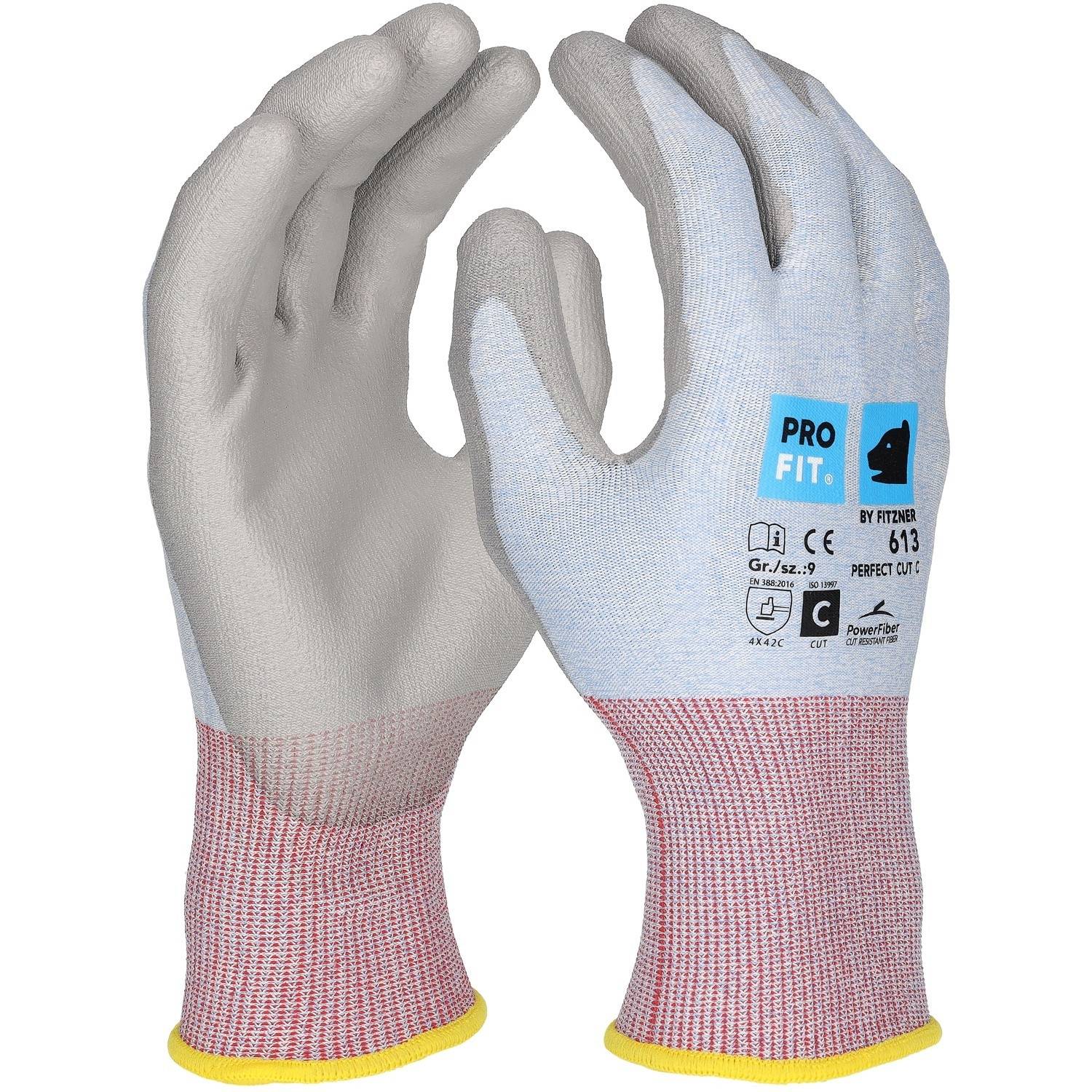 Profit 613/11 - PU Schnittschutzhandschuh "Perfect Cut C", hellblau/grau