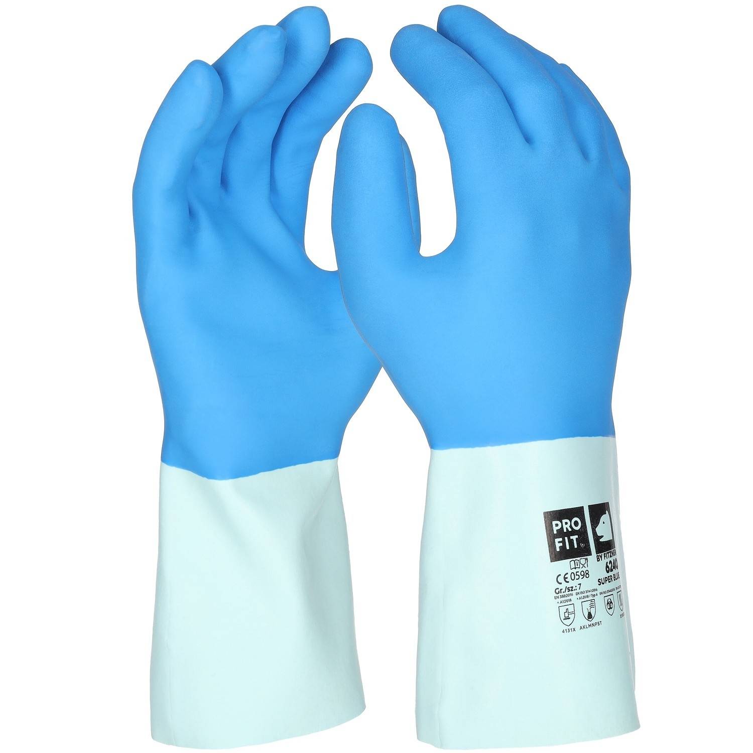 Profit 6240/10 - Latex Chemikalienschutzhandschuhe "Super Blue", blau, geraut