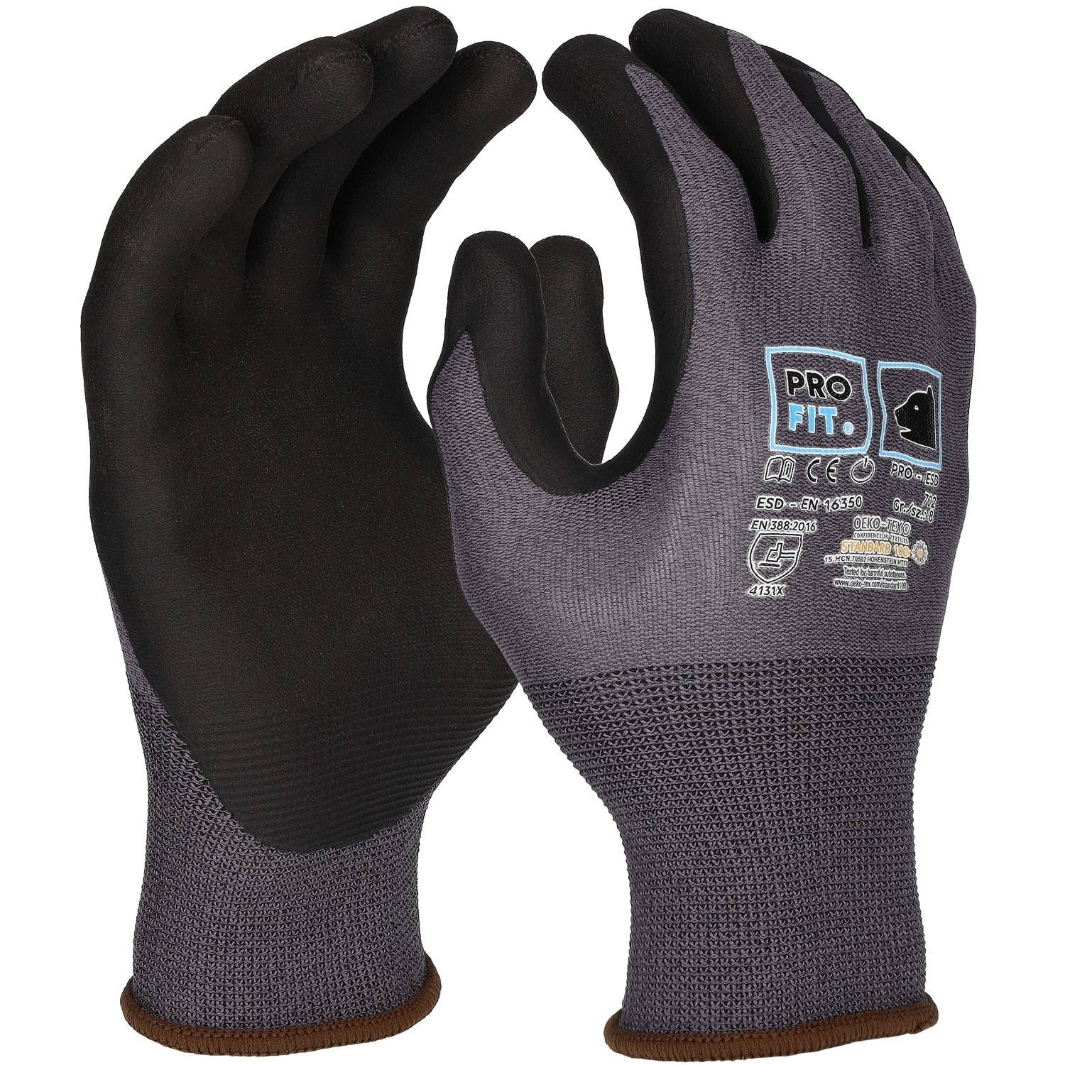 Profit 702/10 - Nitril Handschuhe, "PRO ESD", grau/schwarz, ESD - EN 16350