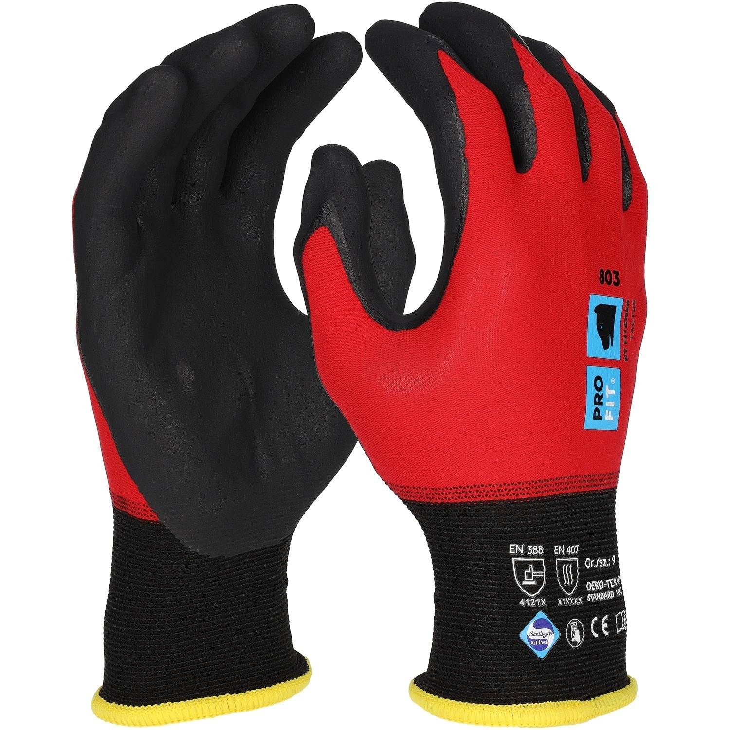 Profit 803/9 - Nitril Handschuhe, "Tactus", rot/schwarz, 18 Gauge