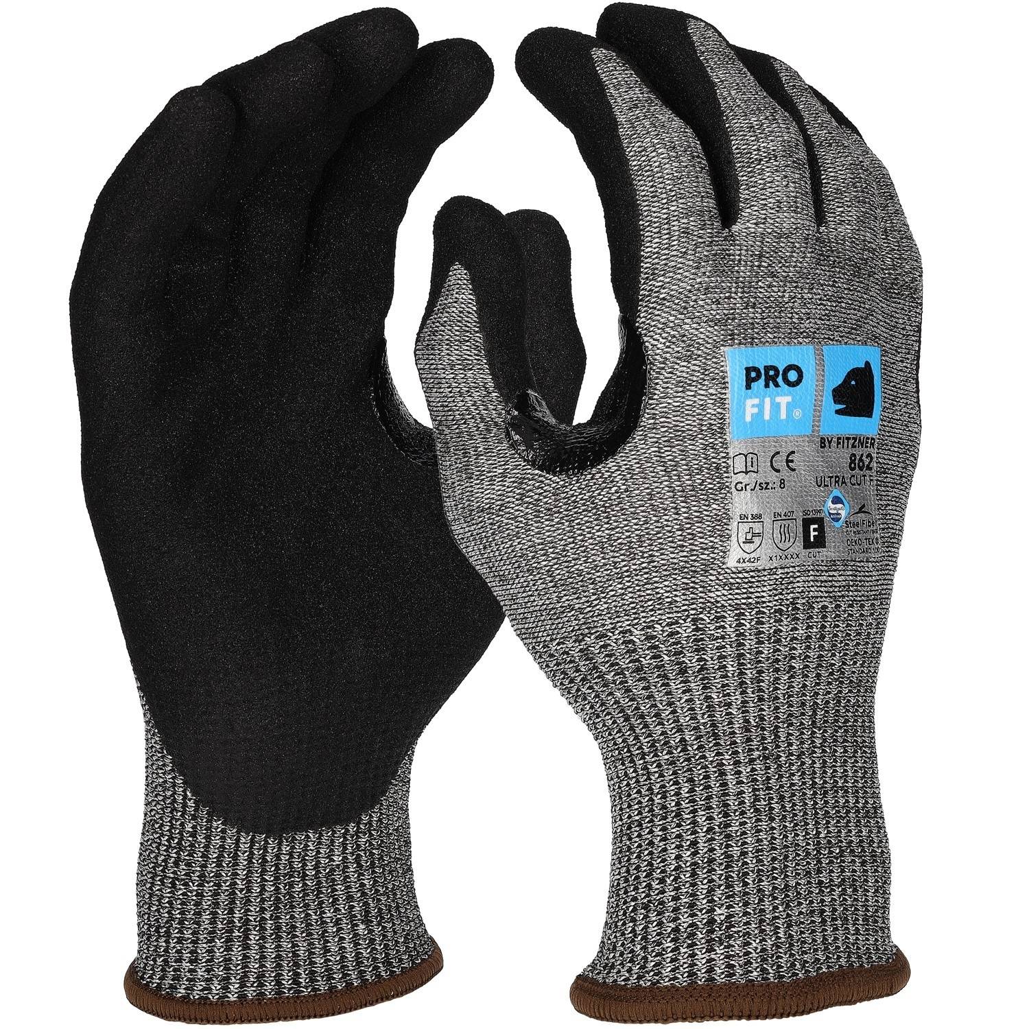 Profit 862/10 - Nitril Schnittschutzhandschuh "Ultra Cut F", grau/schwarz