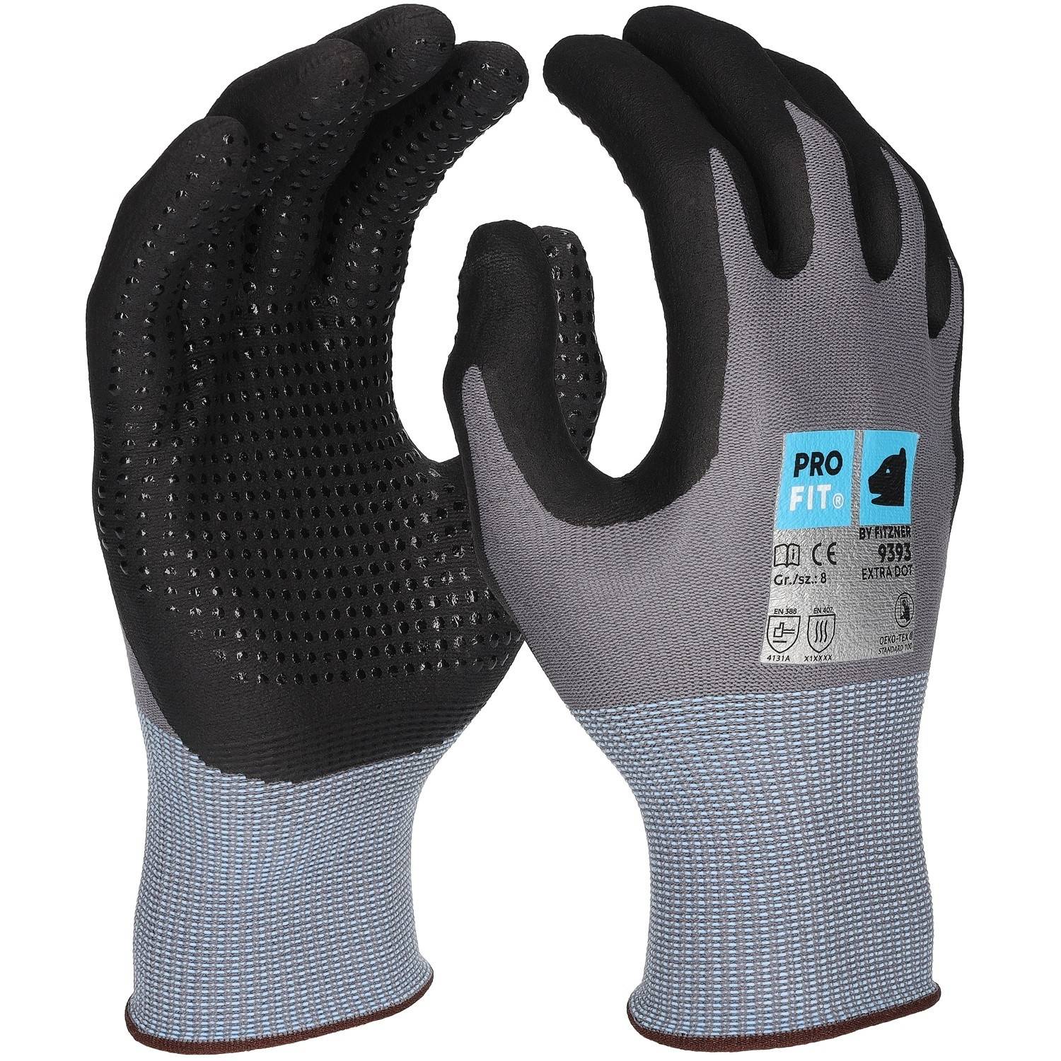 Profit 9393/10 - EXTRA PLUS Nitrilschaum Feinstrickhandschuh, Nylon Liner, 15 Gauge, Noppen