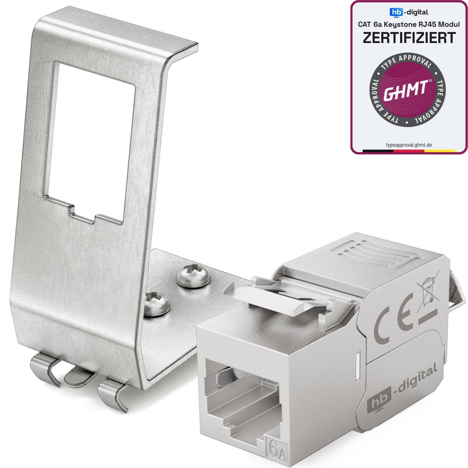 hb-digital 1-Port Hutschienenadapter mit CAT.6a Keystone Modul RJ45