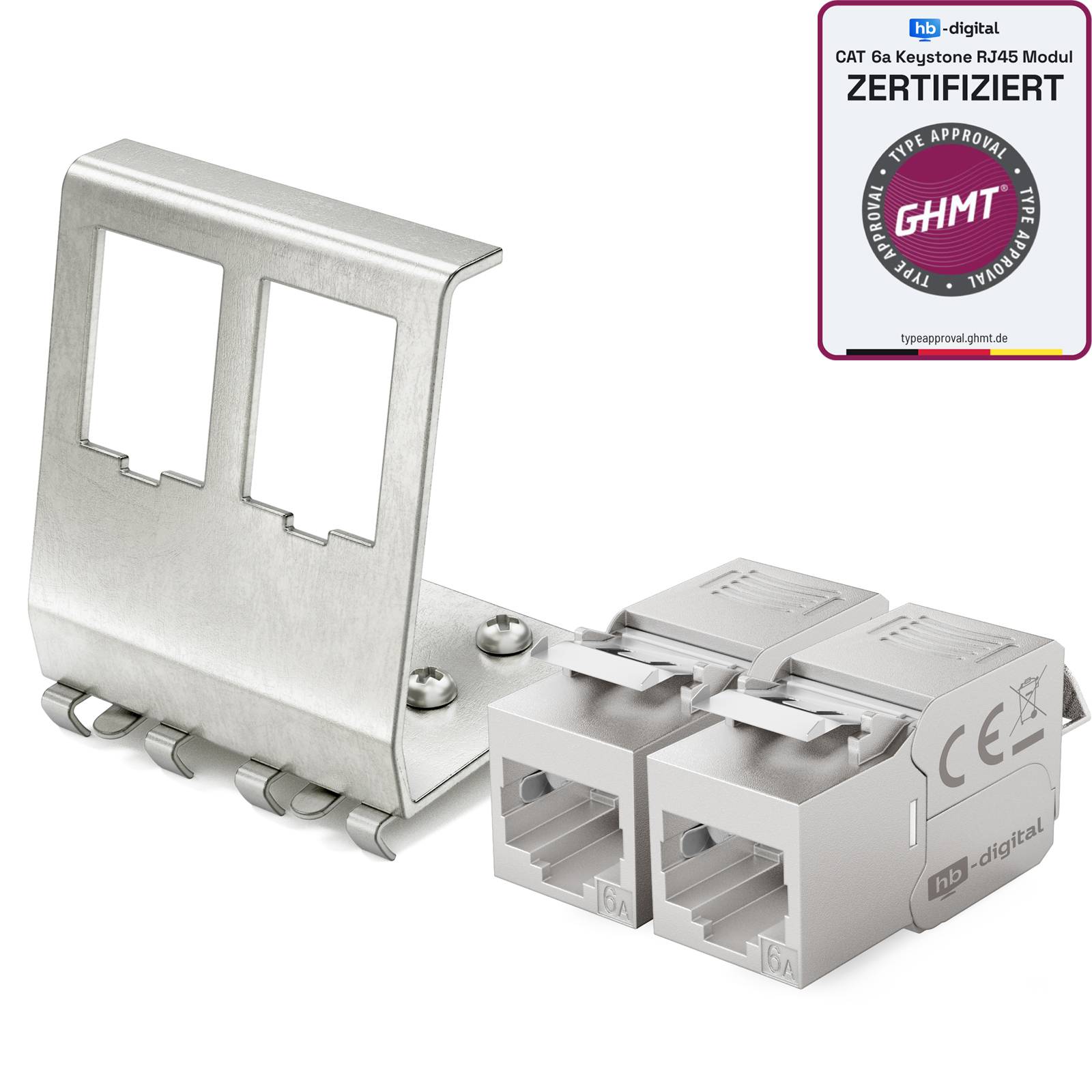hb-digital Hutschienenadapter 2 Port mit CAT 6a Keystone Modul RJ45