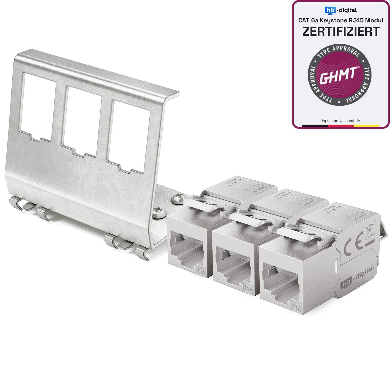 hb-digital Hutschienenadapter 3 Port mit CAT 6a Keystone Modul RJ45