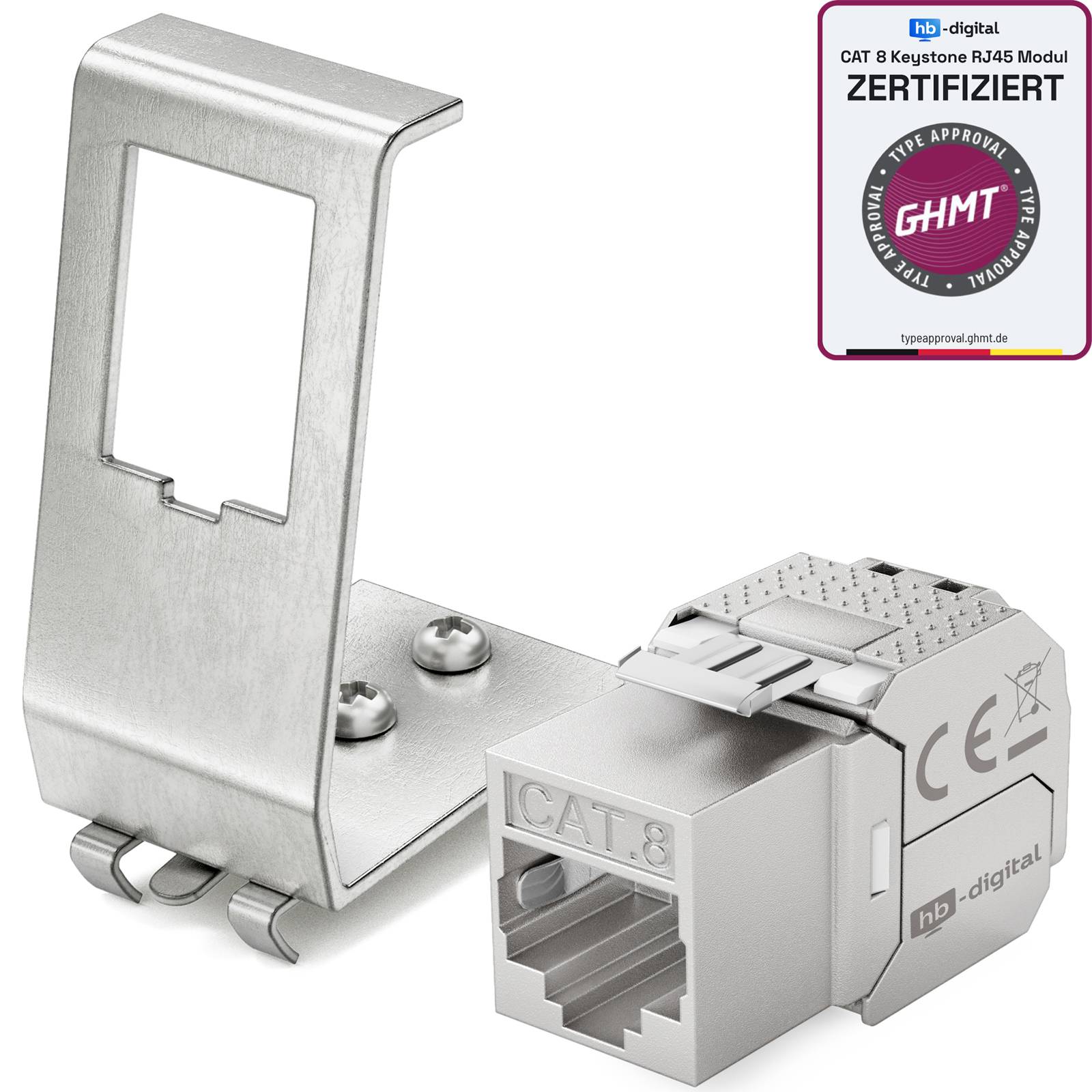 hb-digital Hutschienenadapter 1 Port mit CAT 8.1 Keystone Modul RJ45