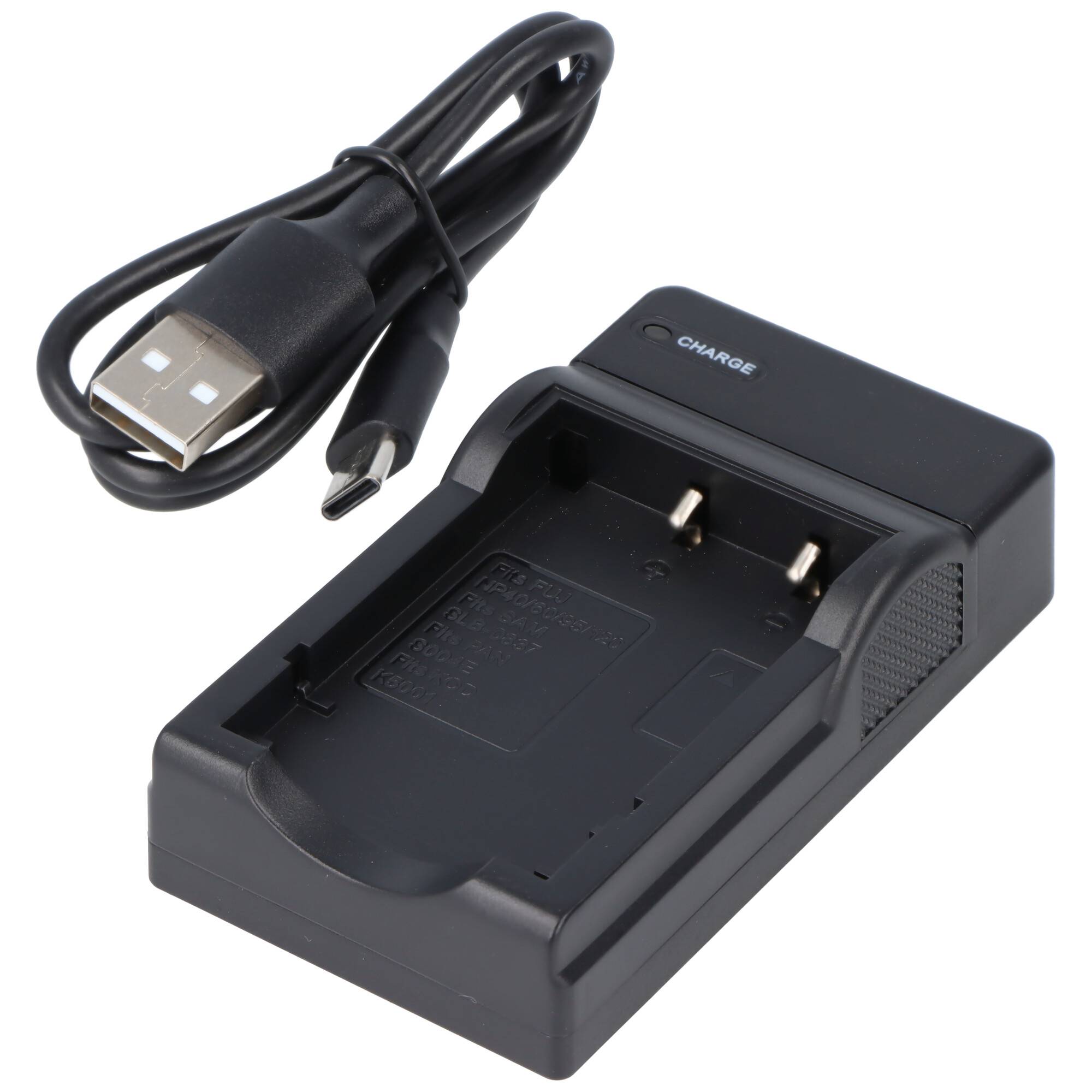 USB-Ladegerät passend für Fuji NP-40, NP-95, F30, Z3, Z60, SLB-1037, Micro-USB Ladekabel