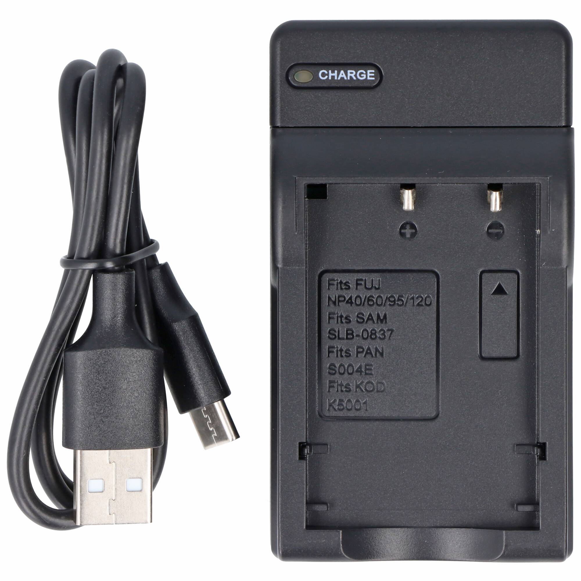 USB-Ladegerät passend für Fuji NP-40, NP-95, F30, Z3, Z60, SLB-1037, Micro-USB Ladekabel