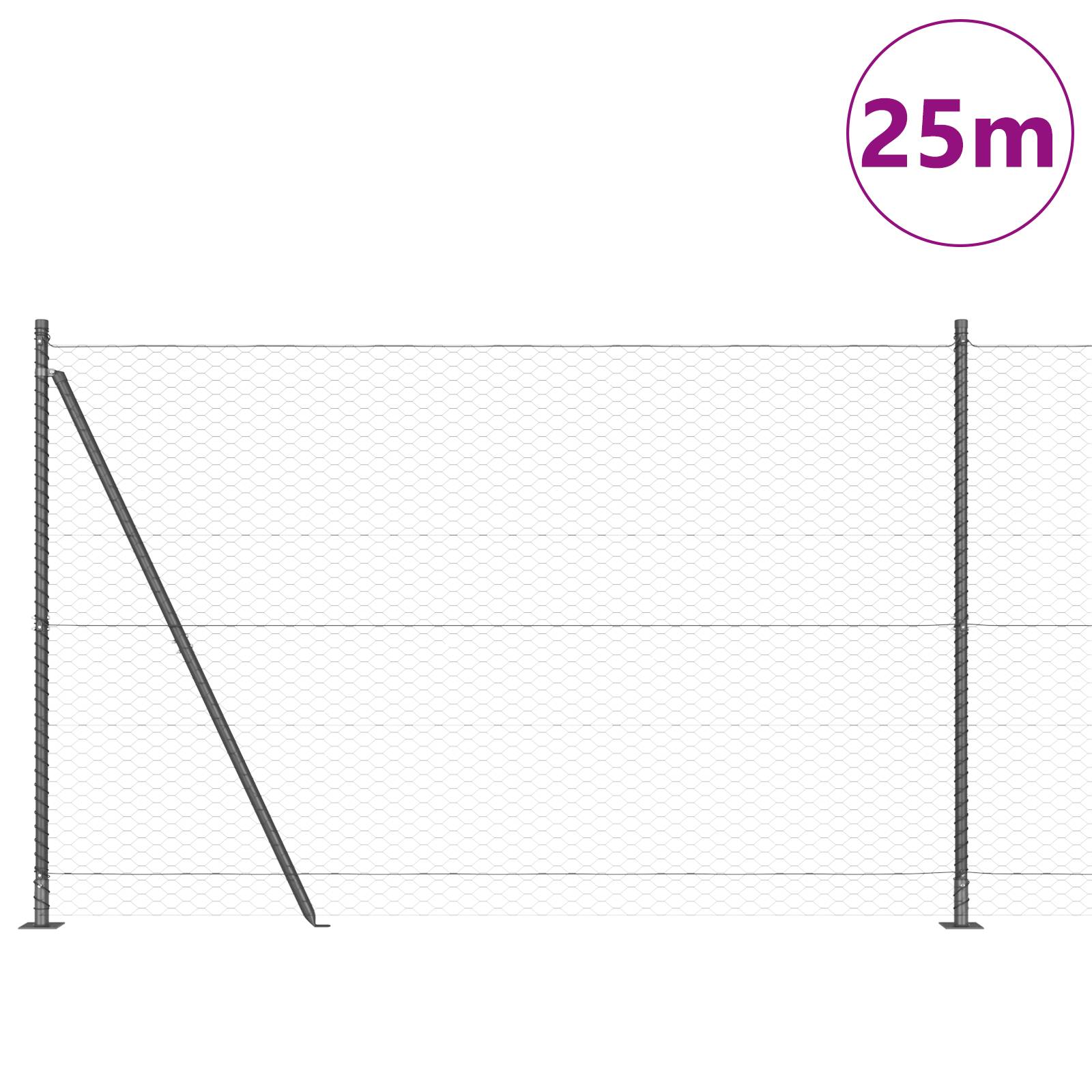vidaXL Sechseckzaun Grau 1,4x25 m Stahl