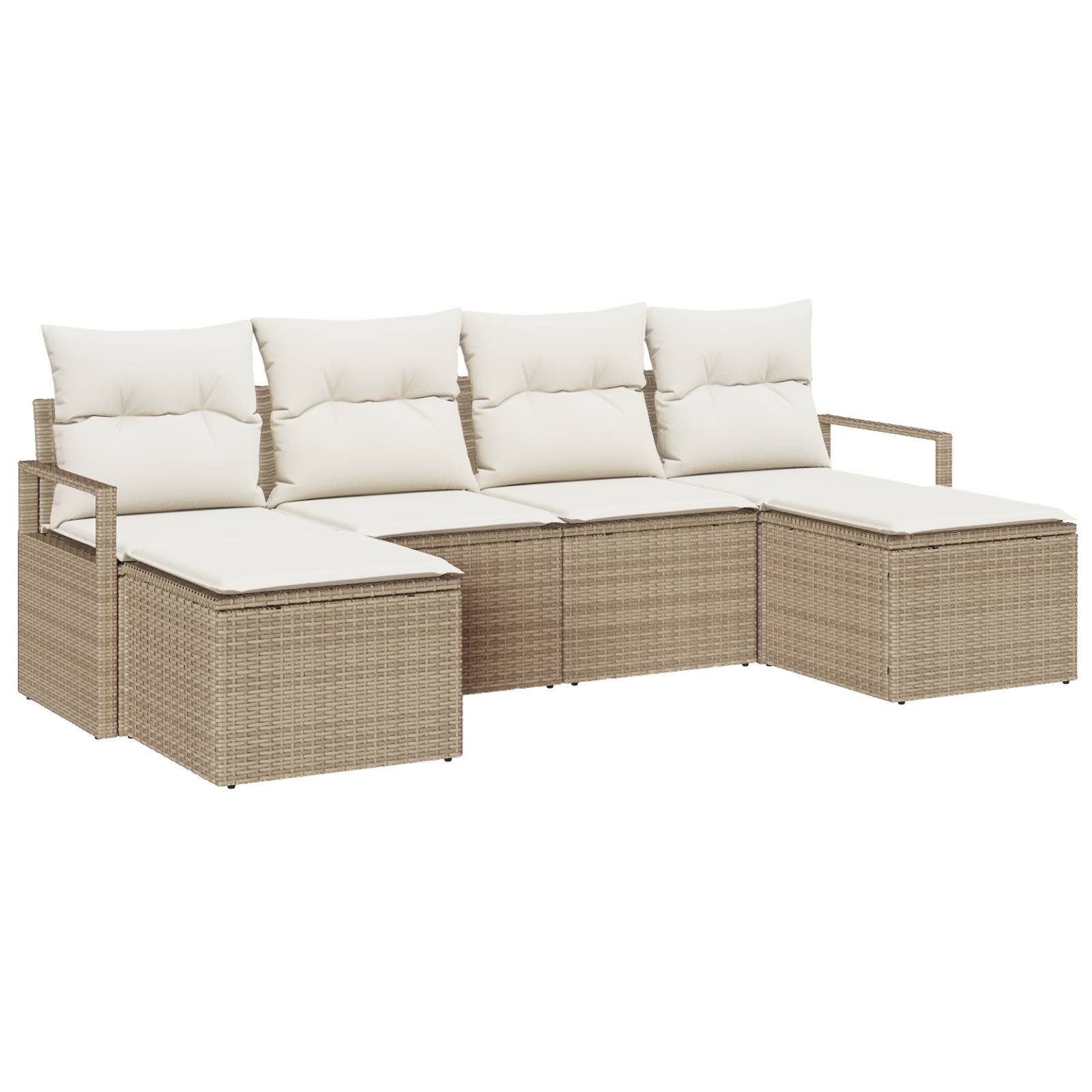 vidaXL 6-teiliges Gartensofa-Set mit Kissen Beige Poly Rattan