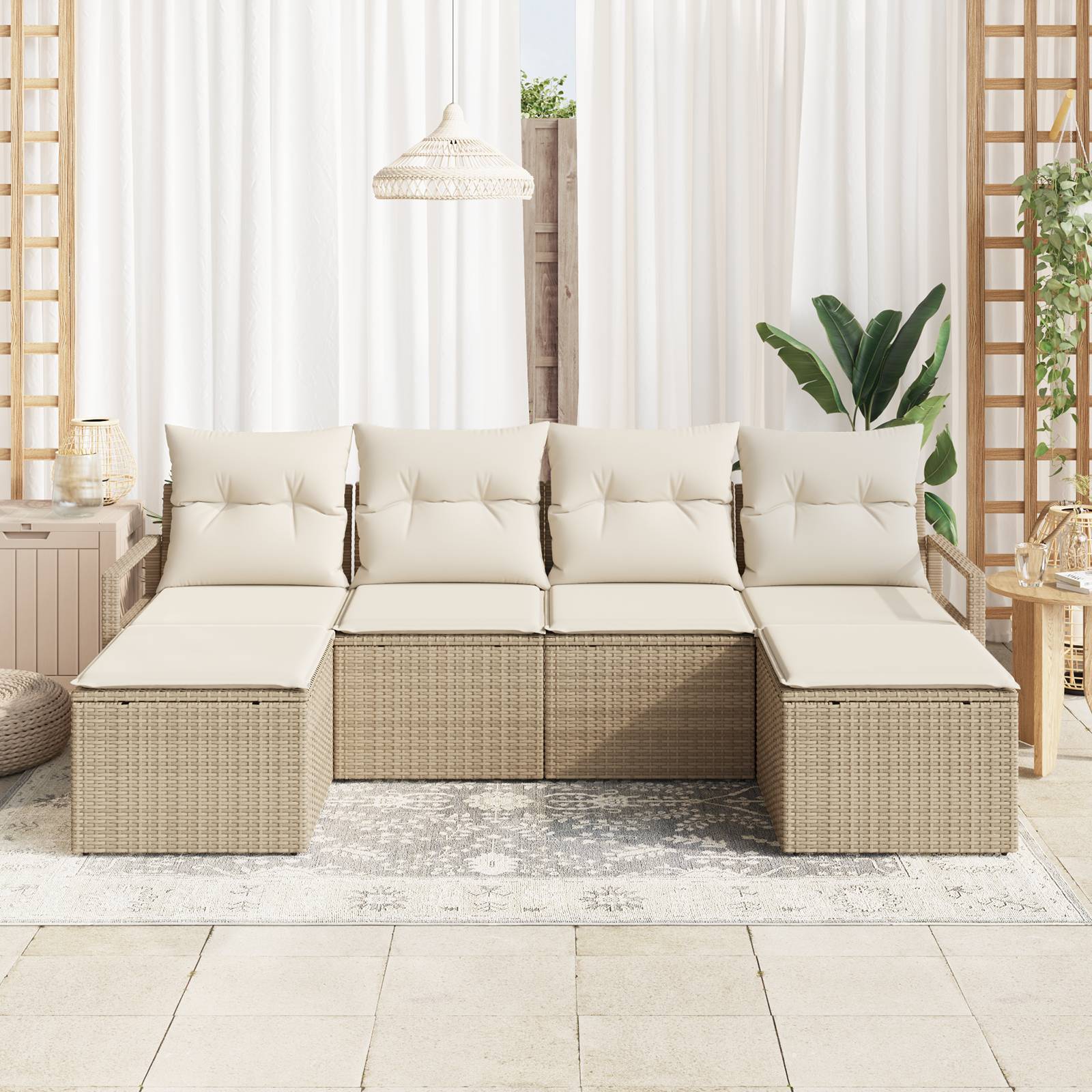 vidaXL 6-teiliges Gartensofa-Set mit Kissen Beige Poly Rattan