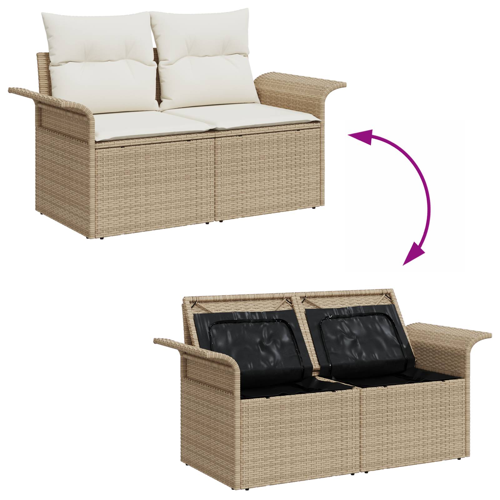 vidaXL 9 teilige Garten-Sofagarnitur mit Kissen Beige Poly Rattan