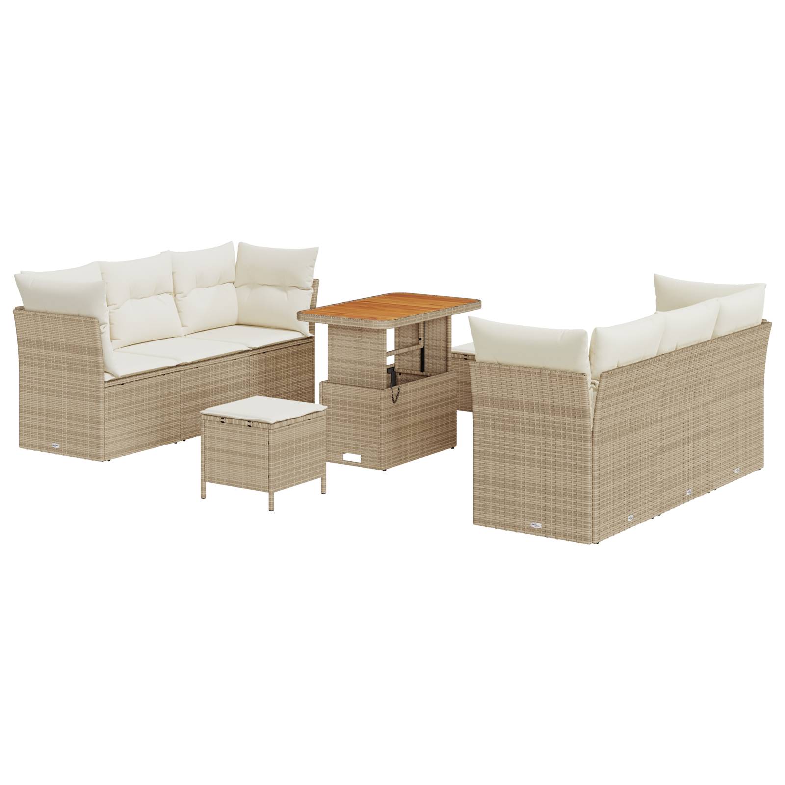 vidaXL 9-tlg. Garten-Sofagarnitur mit Kissen Beige Poly Rattan Akazie