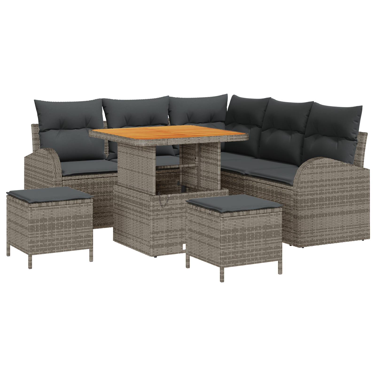 vidaXL 8-teiliges Garten Sofa Set mit Kissen Grau Poly-Rattan Akazie