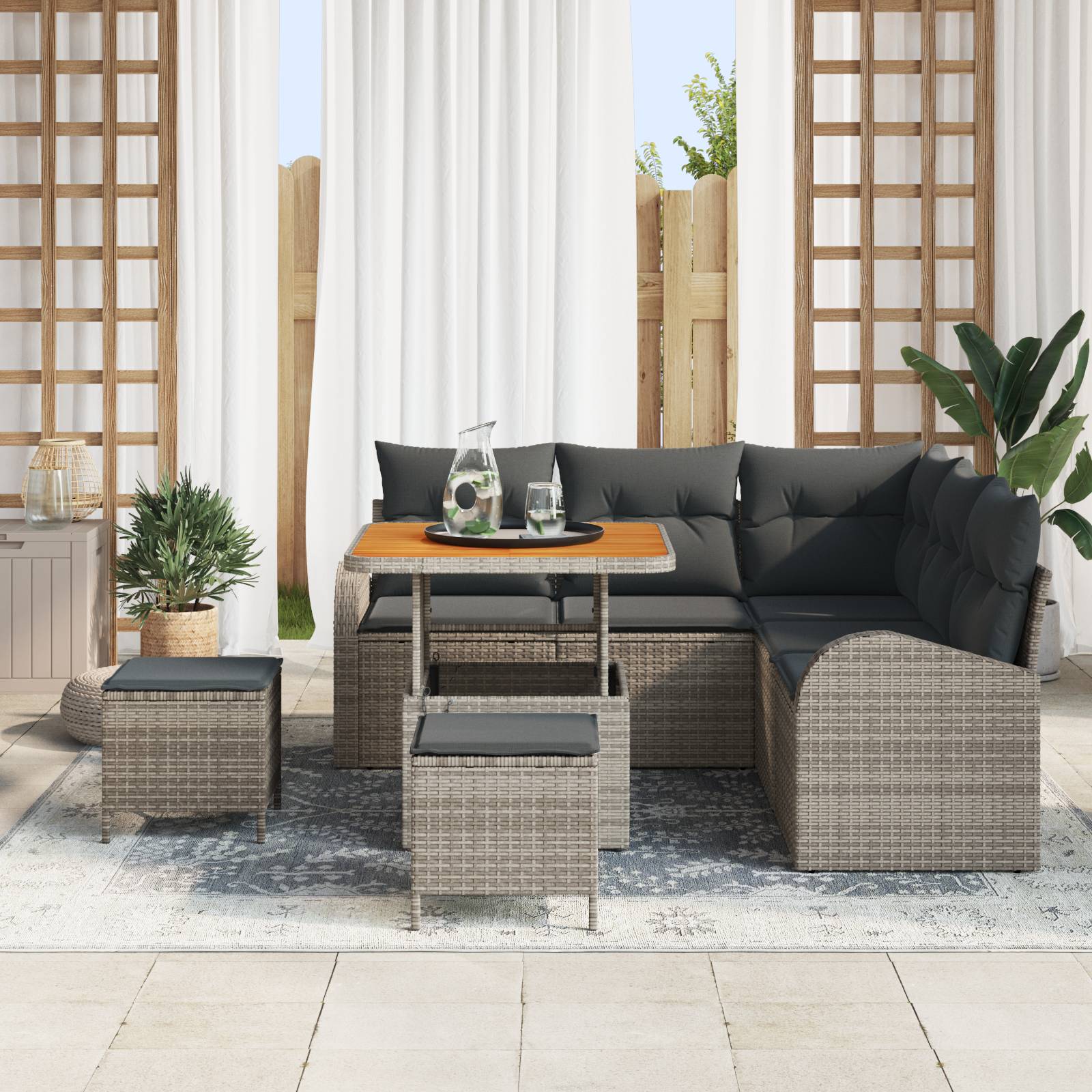vidaXL 8-teiliges Garten Sofa Set mit Kissen Grau Poly-Rattan Akazie