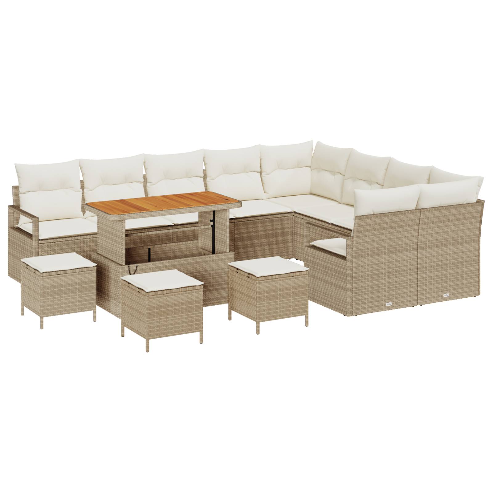 vidaXL 13-tlg. Garten-Sofagarnitur mit Kissen Beige Poly Rattan Akazie