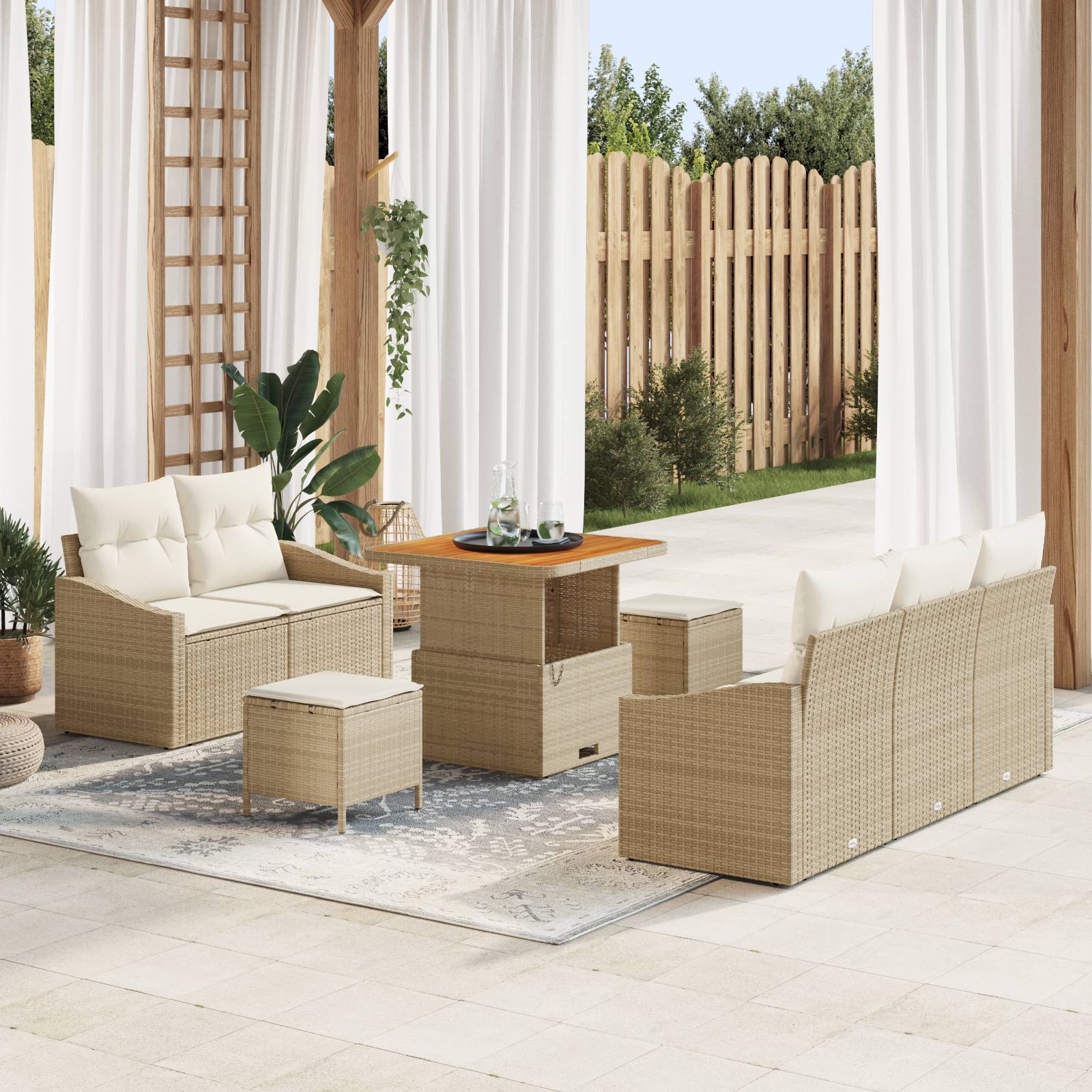 vidaXL 8-teiliges Garten Sofa Set mit Kissen Beige Poly Rattan Akazie
