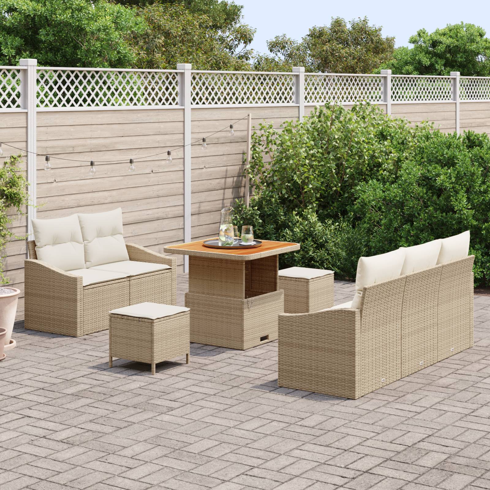 vidaXL 8-teiliges Garten Sofa Set mit Kissen Beige Poly Rattan Akazie
