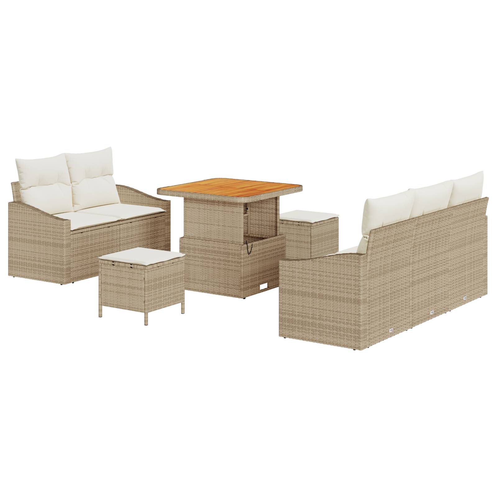 vidaXL 8-teiliges Garten Sofa Set mit Kissen Beige Poly Rattan Akazie