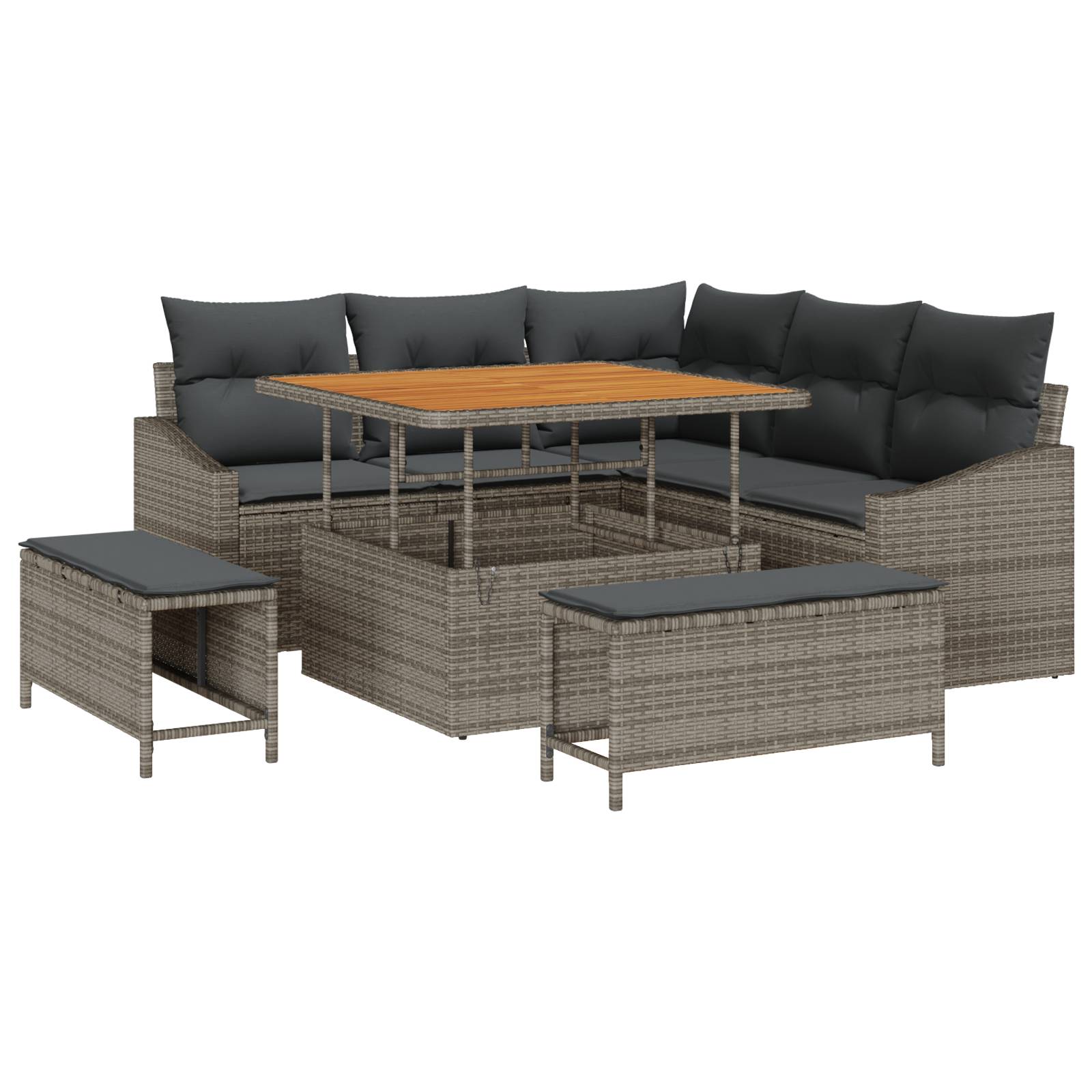 vidaXL 8-tlg. Garten-Sofagarnitur mit Kissen Grau Poly Rattan Akazie