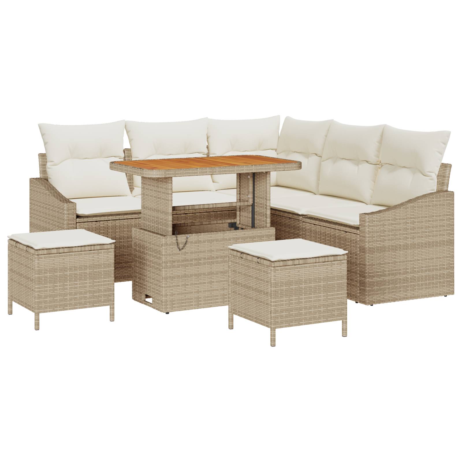 vidaXL 8-teiliges Garten Sofa Set mit Kissen Beige Poly Rattan Akazie