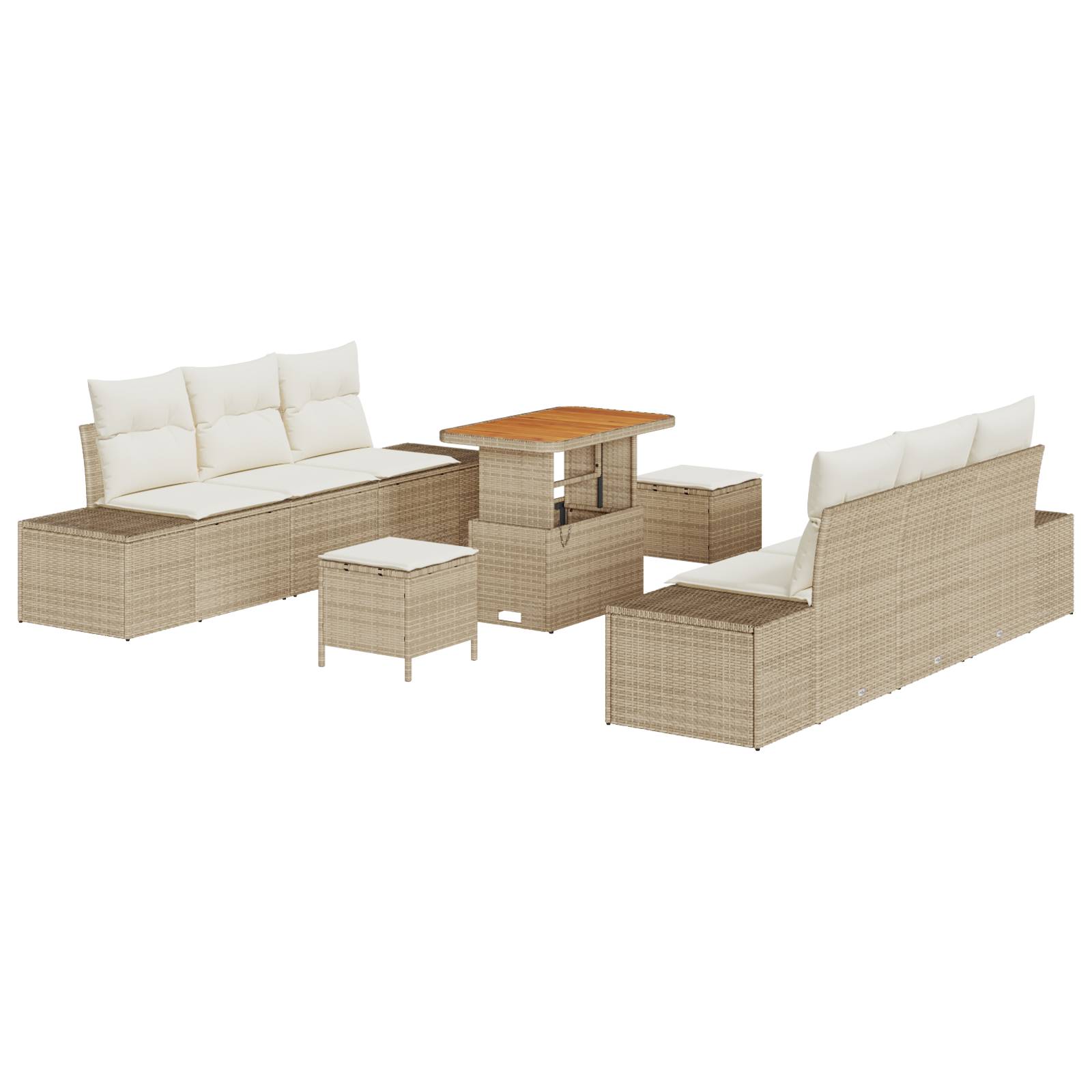 vidaXL 9-teiliges Garten Sofa Set mit Kissen Beige Poly Rattan Akazie