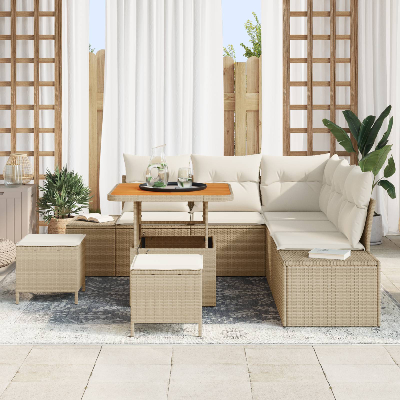 vidaXL 8-teiliges Garten Sofa Set mit Kissen Beige Poly Rattan Akazie