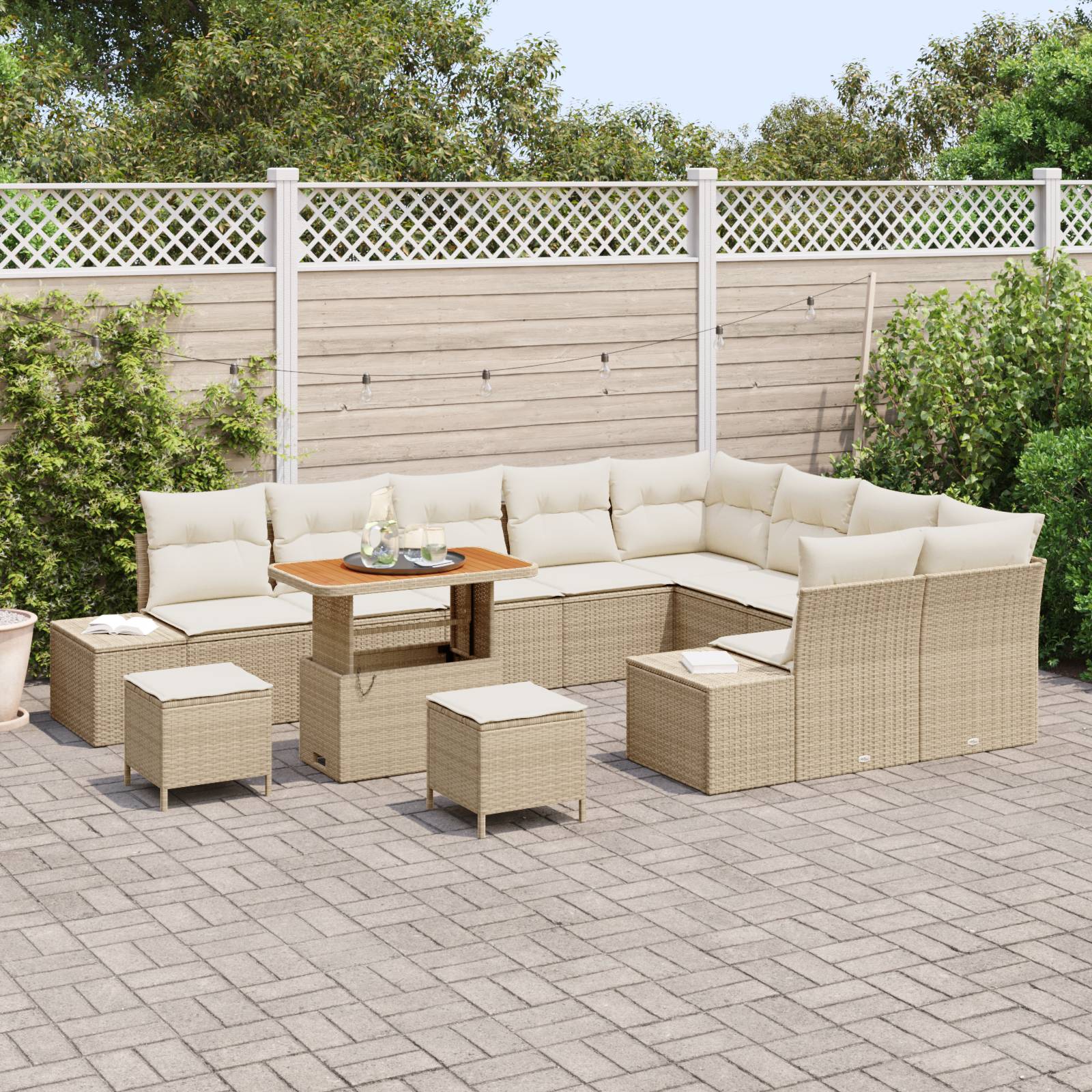 vidaXL 12-teiliges Garten-Sofa-Set mit Kissen Beige Poly-Rattan Akazie