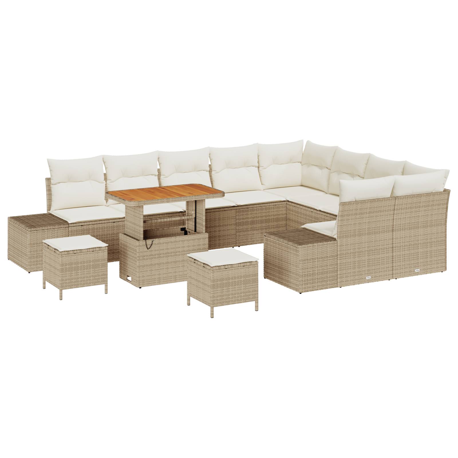 vidaXL 12-teiliges Garten-Sofa-Set mit Kissen Beige Poly-Rattan Akazie