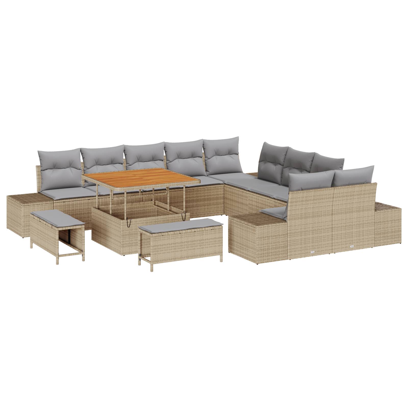 vidaXL 13-tlg. Garten-Sofagarnitur mit Kissen Beige Poly Rattan Akazie