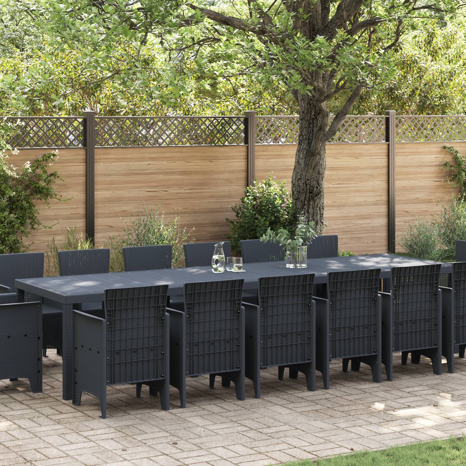 vidaXL 15 teiliges Garten-Dining-Set Anthrazit Poly-Rattan