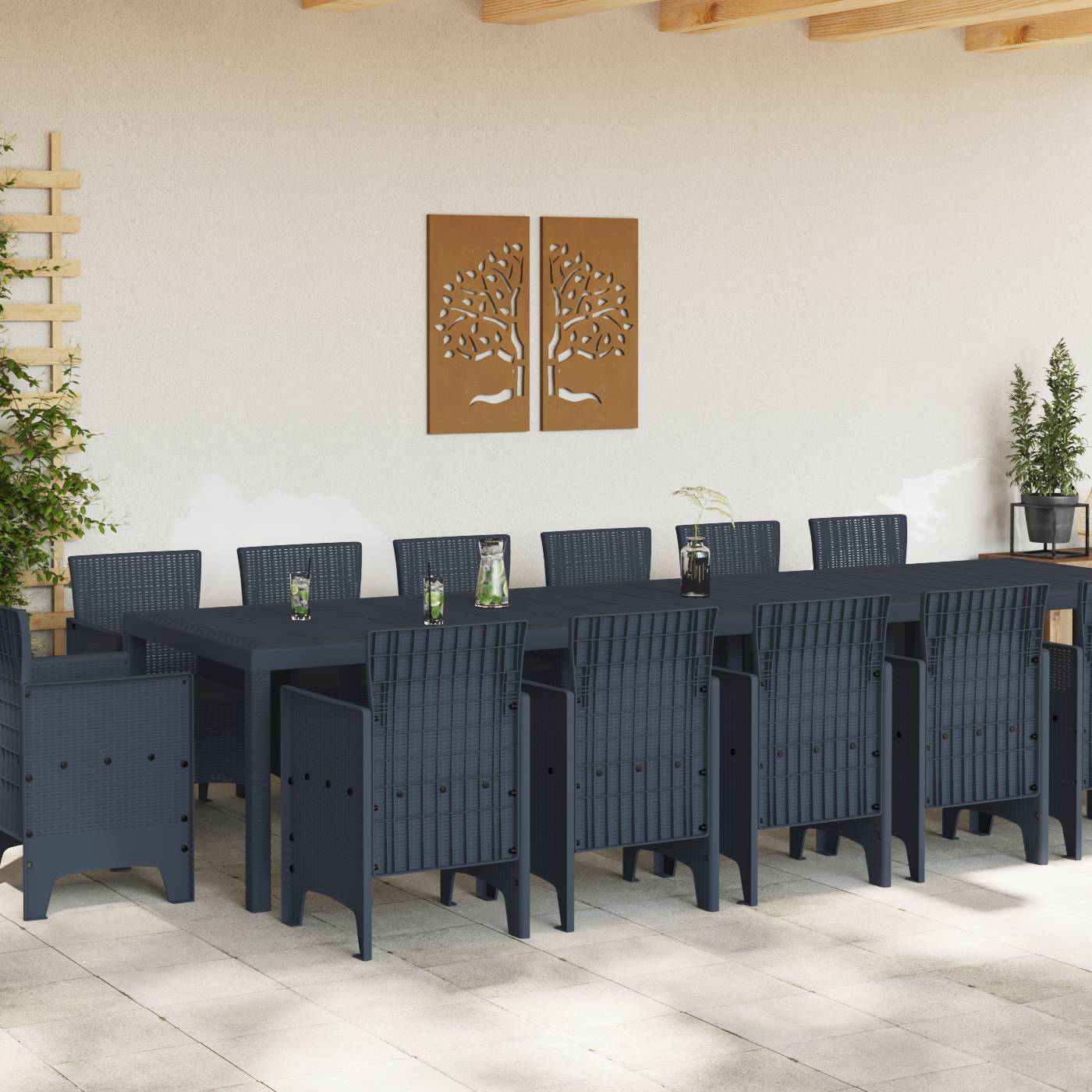 vidaXL 15 teiliges Garten-Dining-Set Anthrazit Poly-Rattan