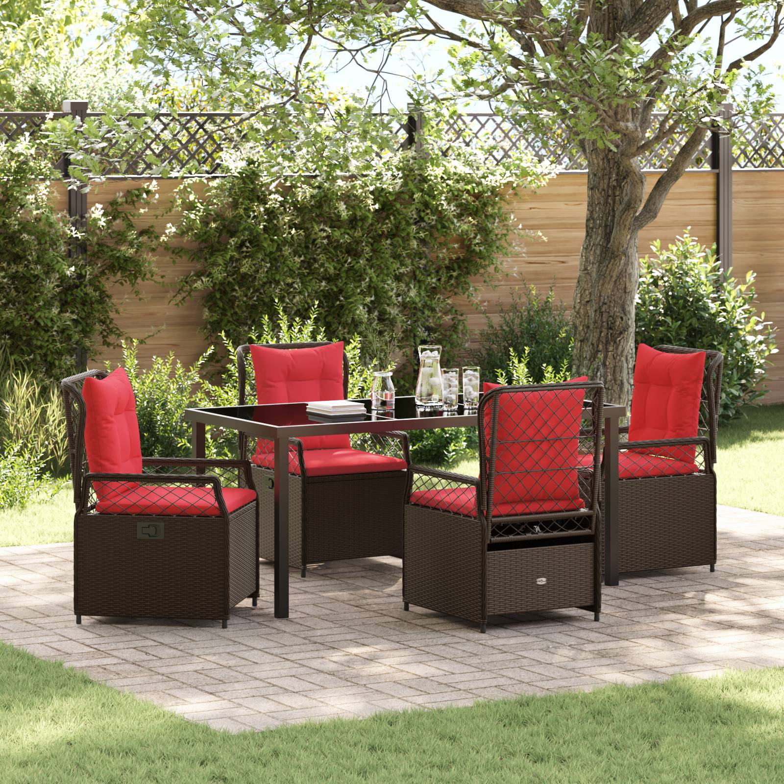vidaXL 5-teiliges Garten-Essset Braun Poly-Rattan