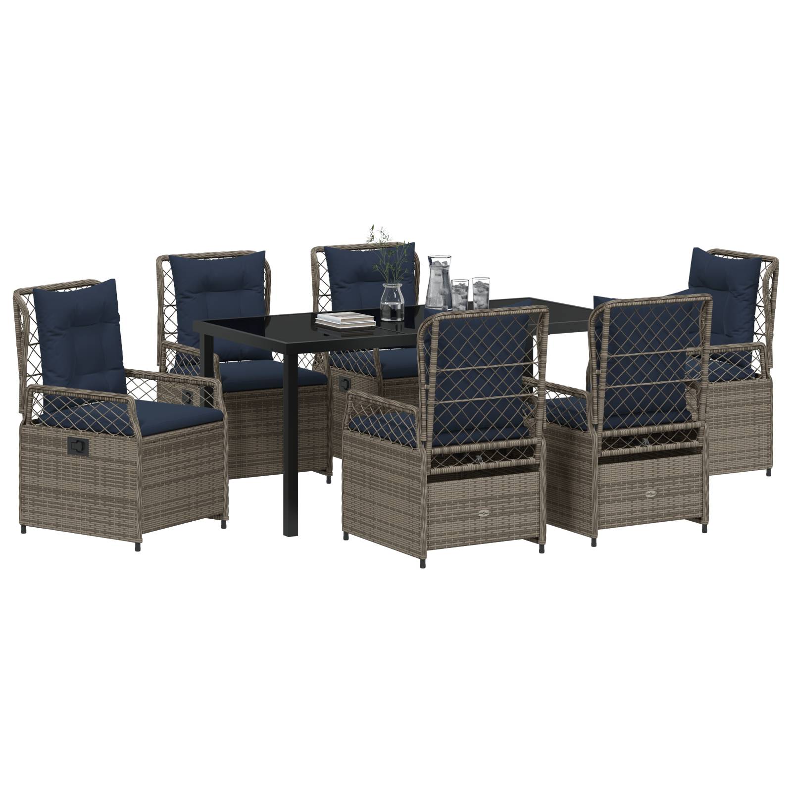 vidaXL 7-teiliges Garten-Esszimmer-Set Grau Poly-Rattan