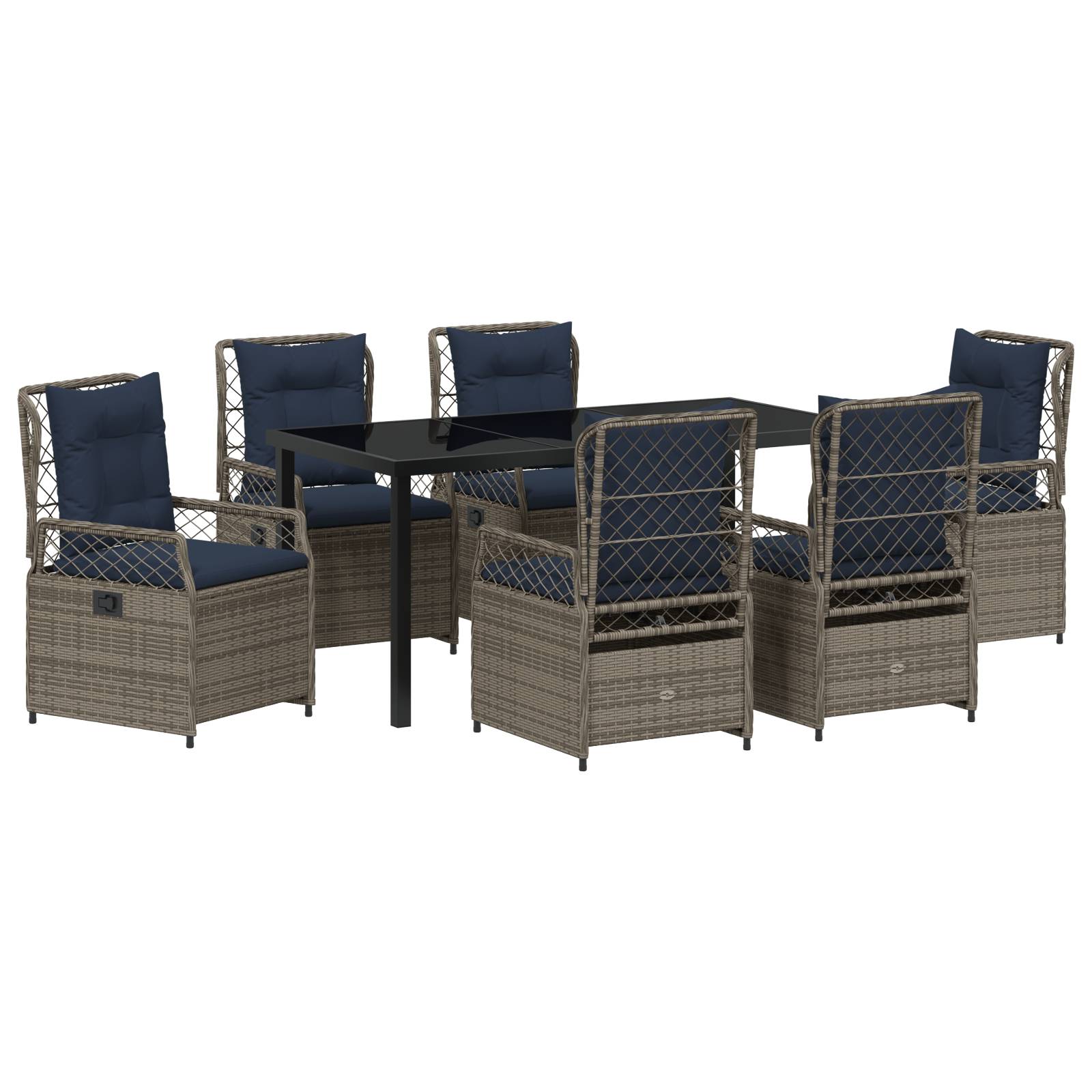 vidaXL 7-teiliges Garten-Esszimmer-Set Grau Poly-Rattan