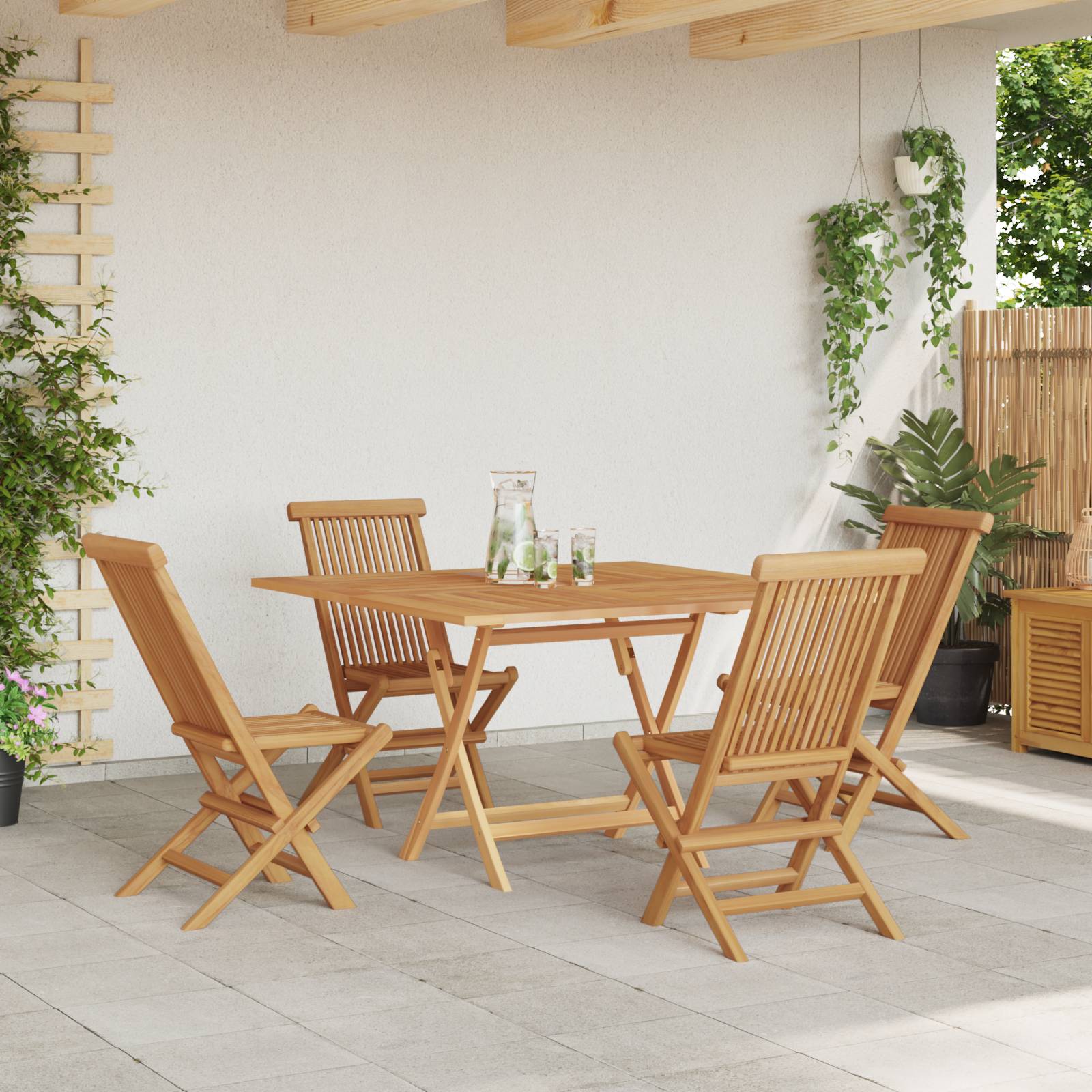 vidaXL 5-teiliges Garten Esszimmer Set aus massivem Teakholz