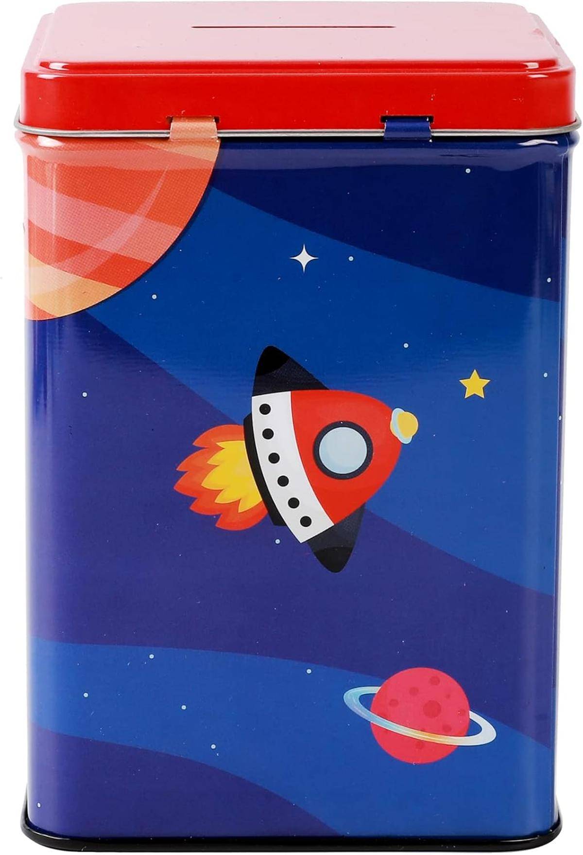 I-TOTAL® Spardose Vorhängeschloss Schlüssel Sparbüchse Metall Weltraum Rakete
