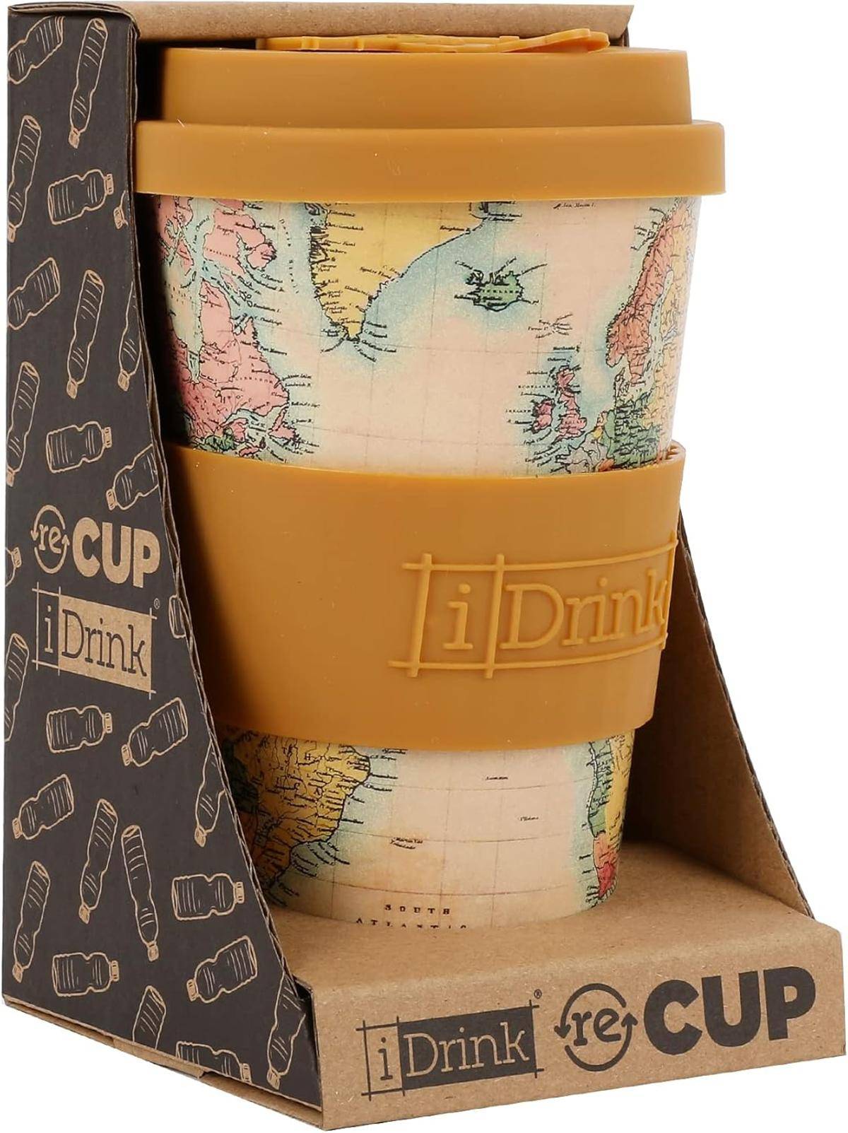 IDRINK®- RPET-Kaffeebecher mit Silikonverschluss 435 ml Becher Old Map