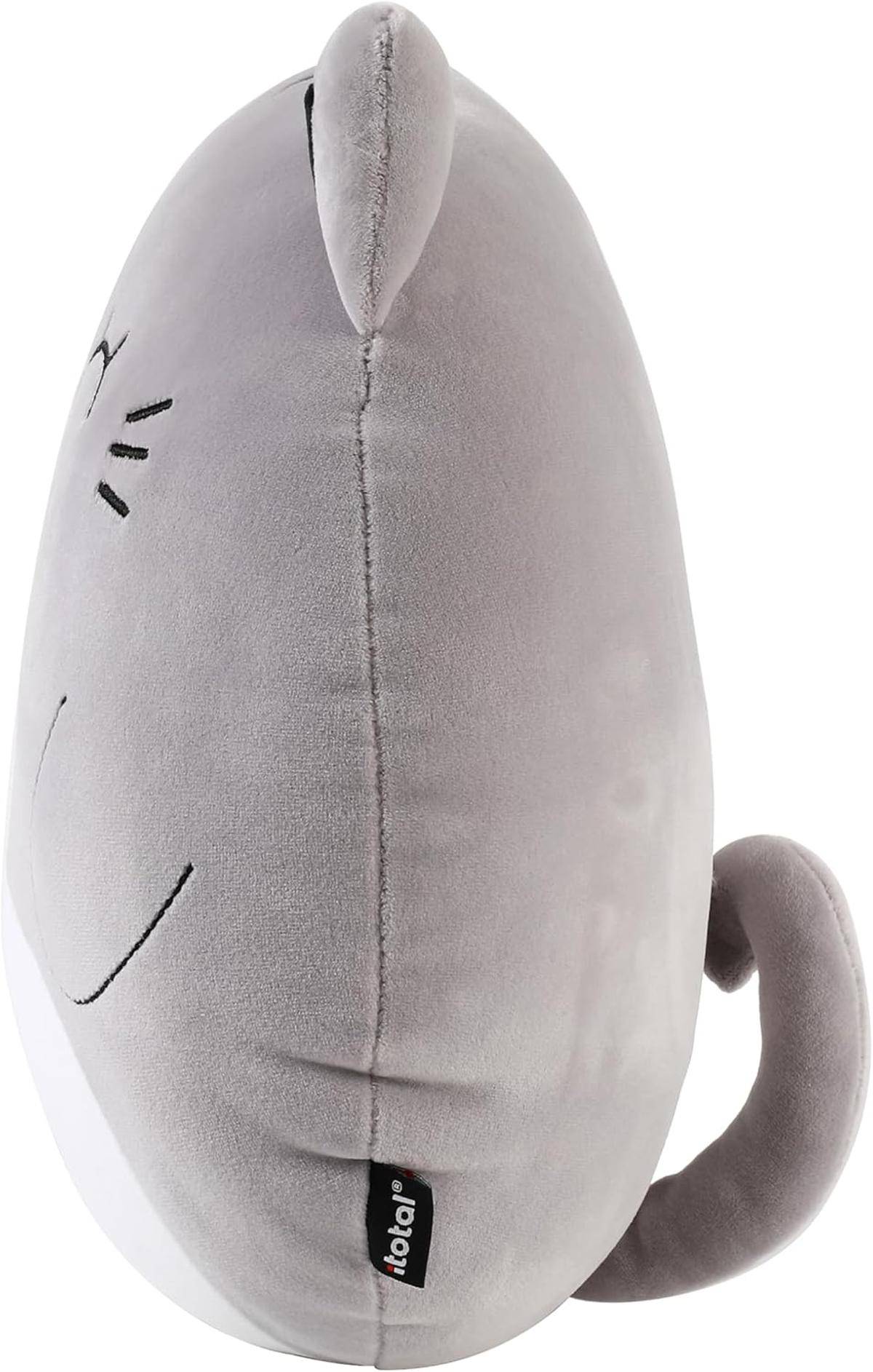 I-TOTAL ® Dekokissen für Kinder/Wohnzimmer Flauschiges Stoffkissen graue Katze