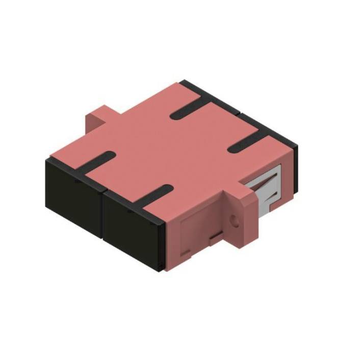 Ein quadratischer, rosa Legostein mit Noppen und einer vertieften Fläche auf einer Seite, konstruiert zum Zusammenstecken mit anderen Legoteilen.