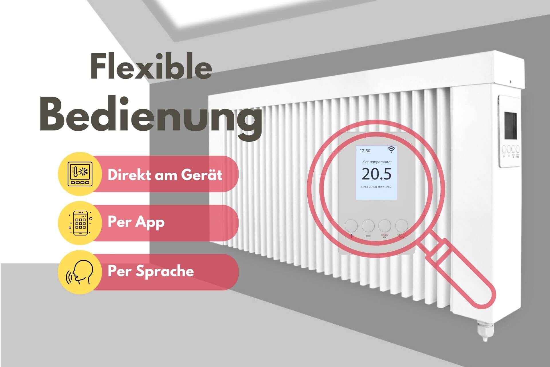 Elektroheizung areo smart base GS niedrige Flächenspeicherheizung 1000 Watt - geprüfte Sicherheit - digitales Thermostat mit LCD-Display von eVARMO