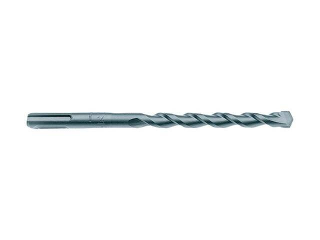 Metallbohrer mit Spiralnuten und einer spitzen Spitze, horizontal auf weißem Hintergrund dargestellt.