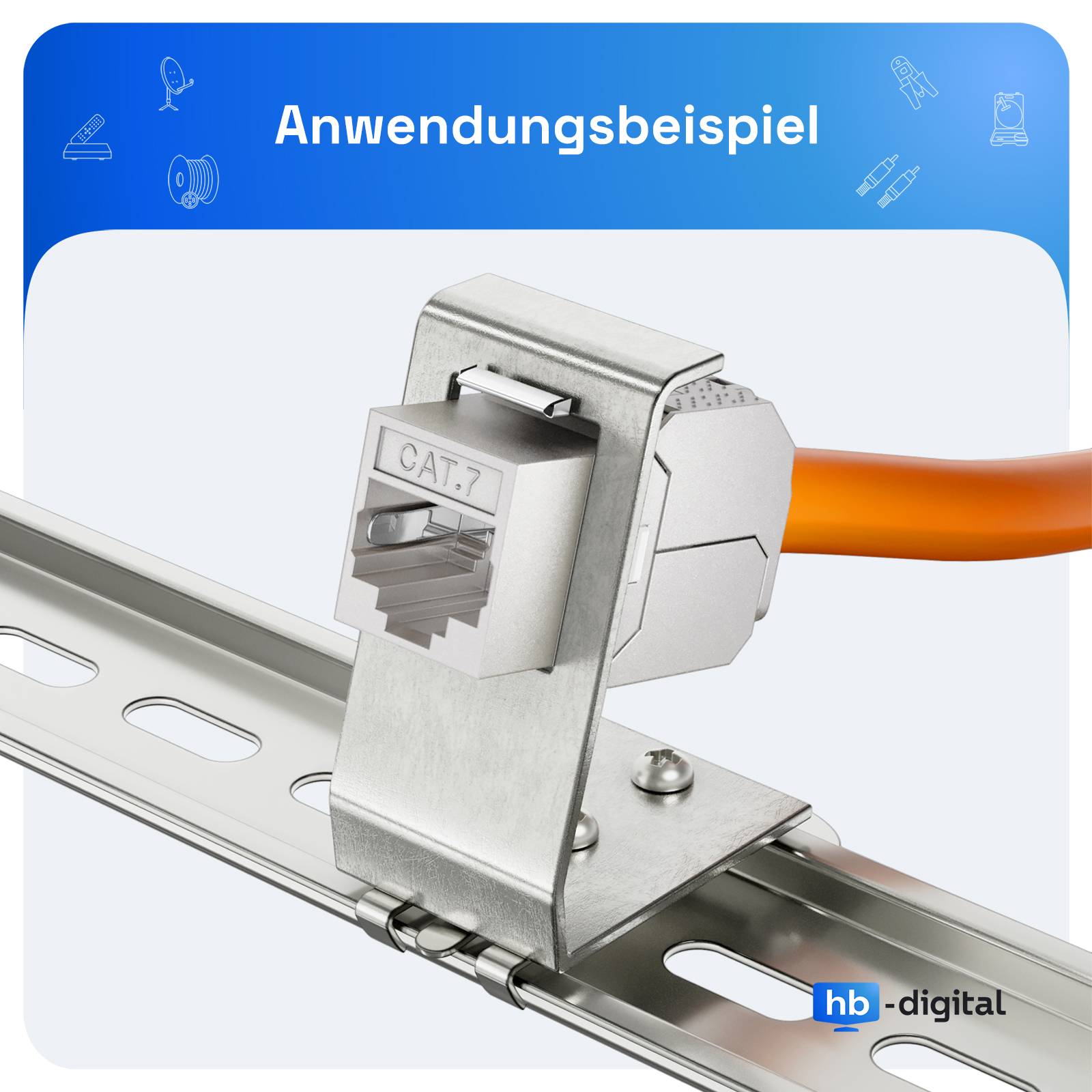 hb-digital Hutschienenadapter für 1 Keystone Modul aus Edelstahl für 35mm DIN-Schienen