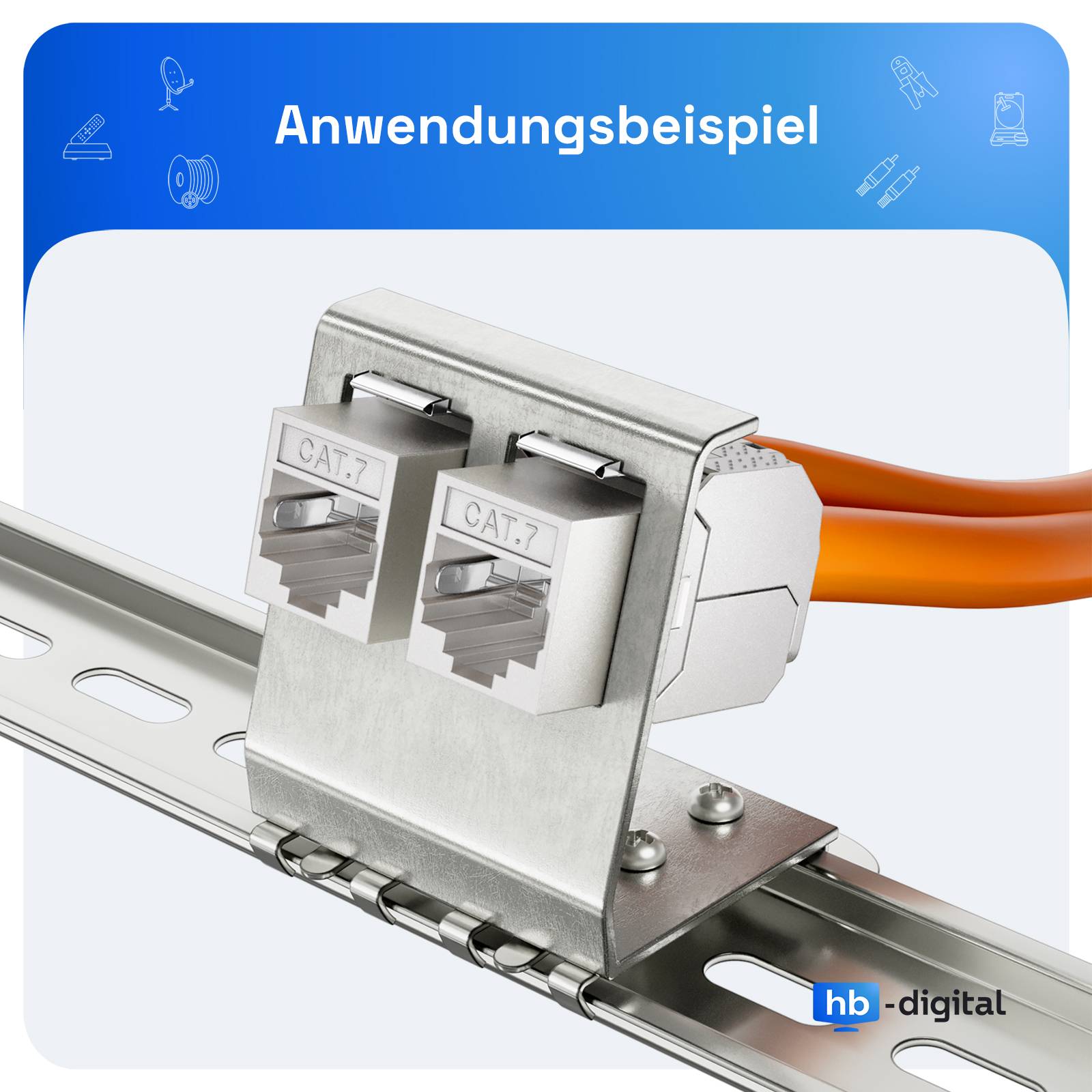 hb-digital Hutschienenadapter für 2 Keystone Modul aus Edelstahl für 35mm DIN-Schienen